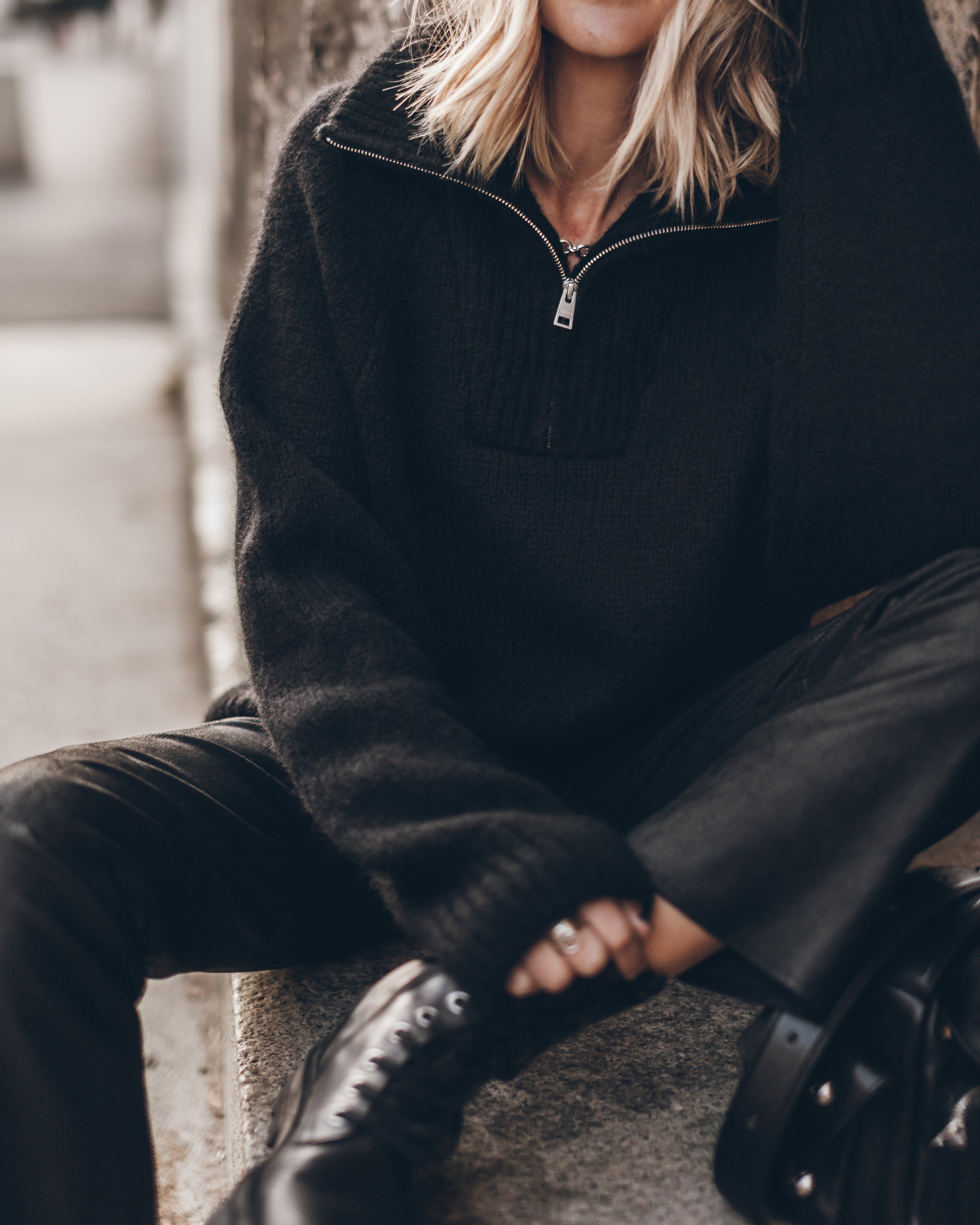The Black Zipped Knit Sweater