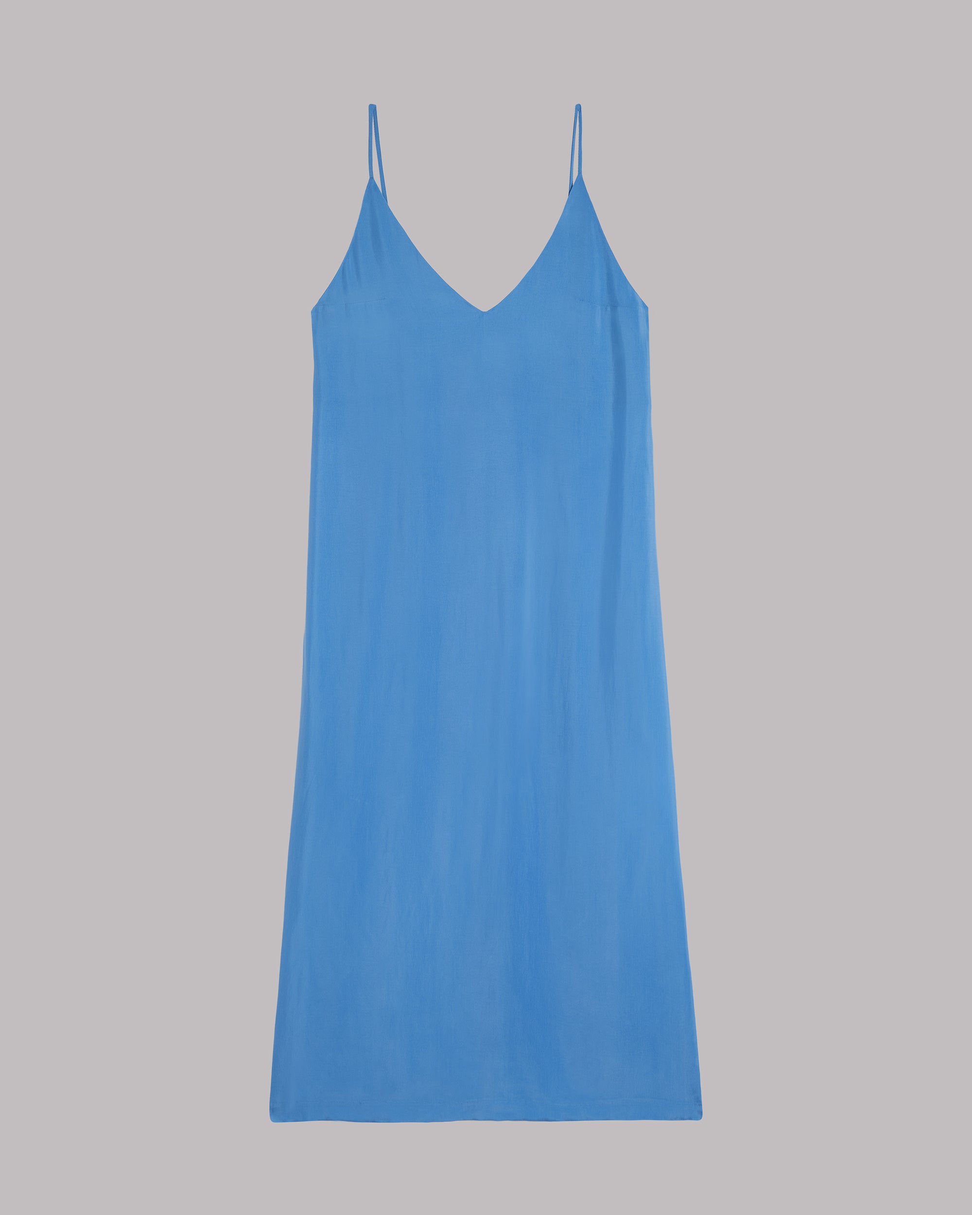 The Blue Long Cupro Slip Dress Product Shot - Product photo