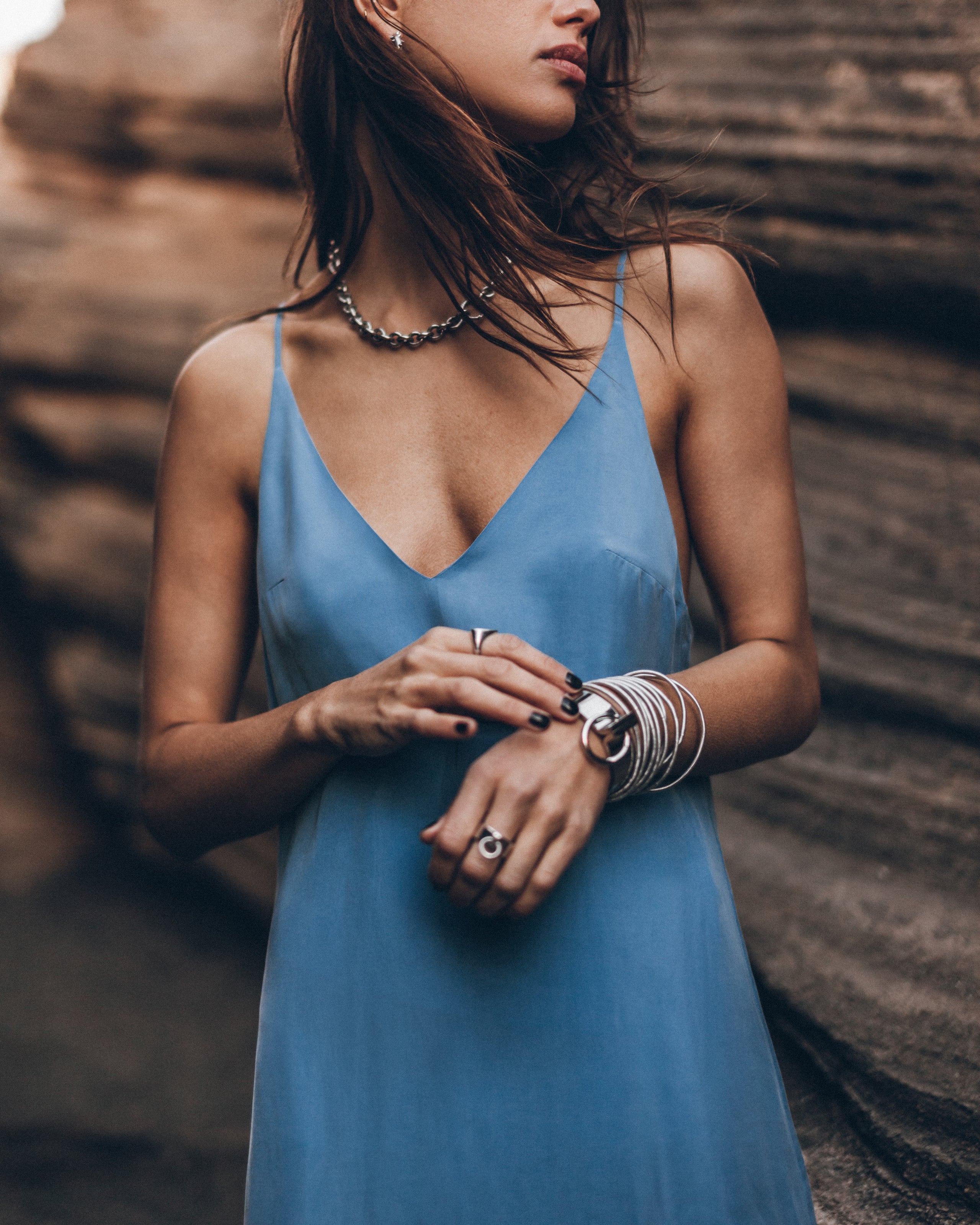 The Blue Long Cupro Slip Dress Desert California - Product photo