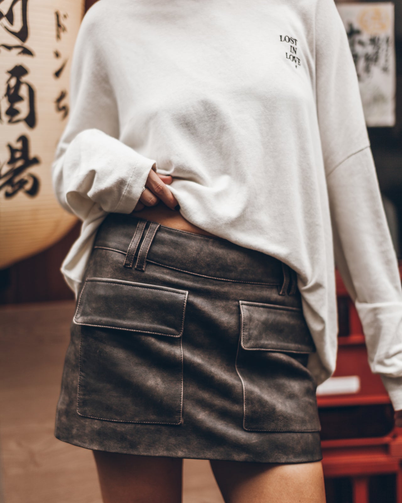 The Brown Leather Mini Skirt