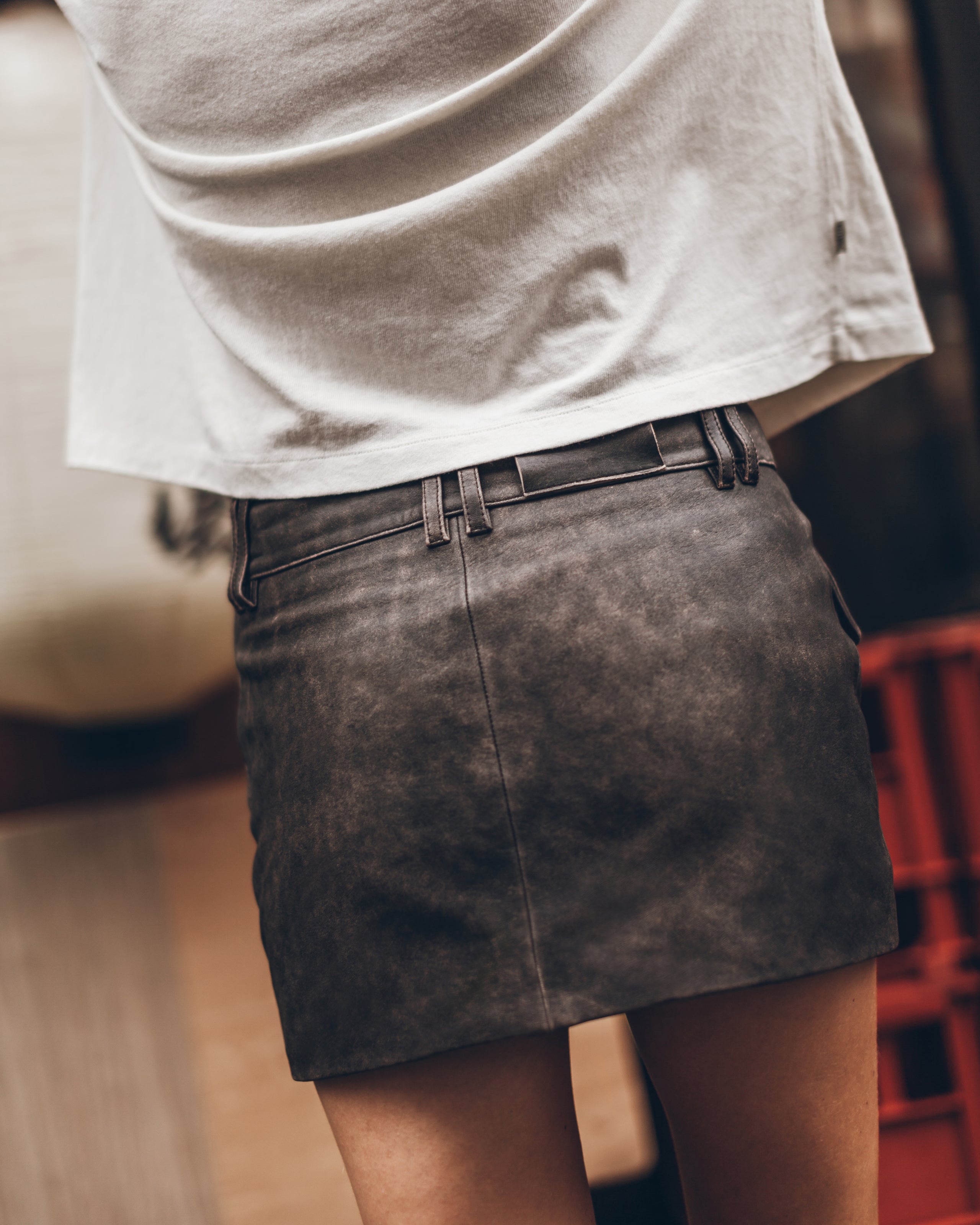 The Brown Leather Mini Skirt