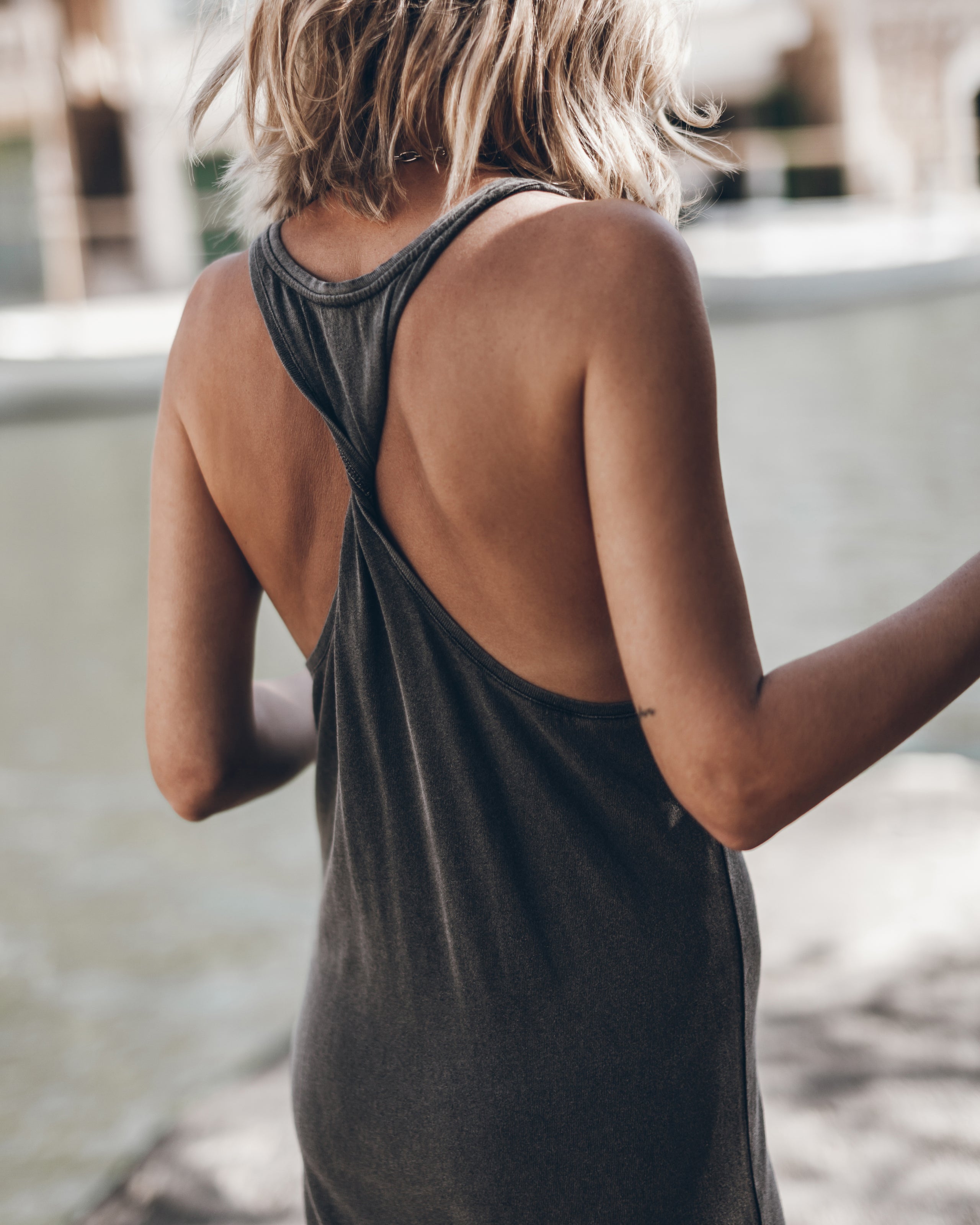 The Dark Faded Twisted Tank Dress The Black Studded Leather Sandals - Product photo