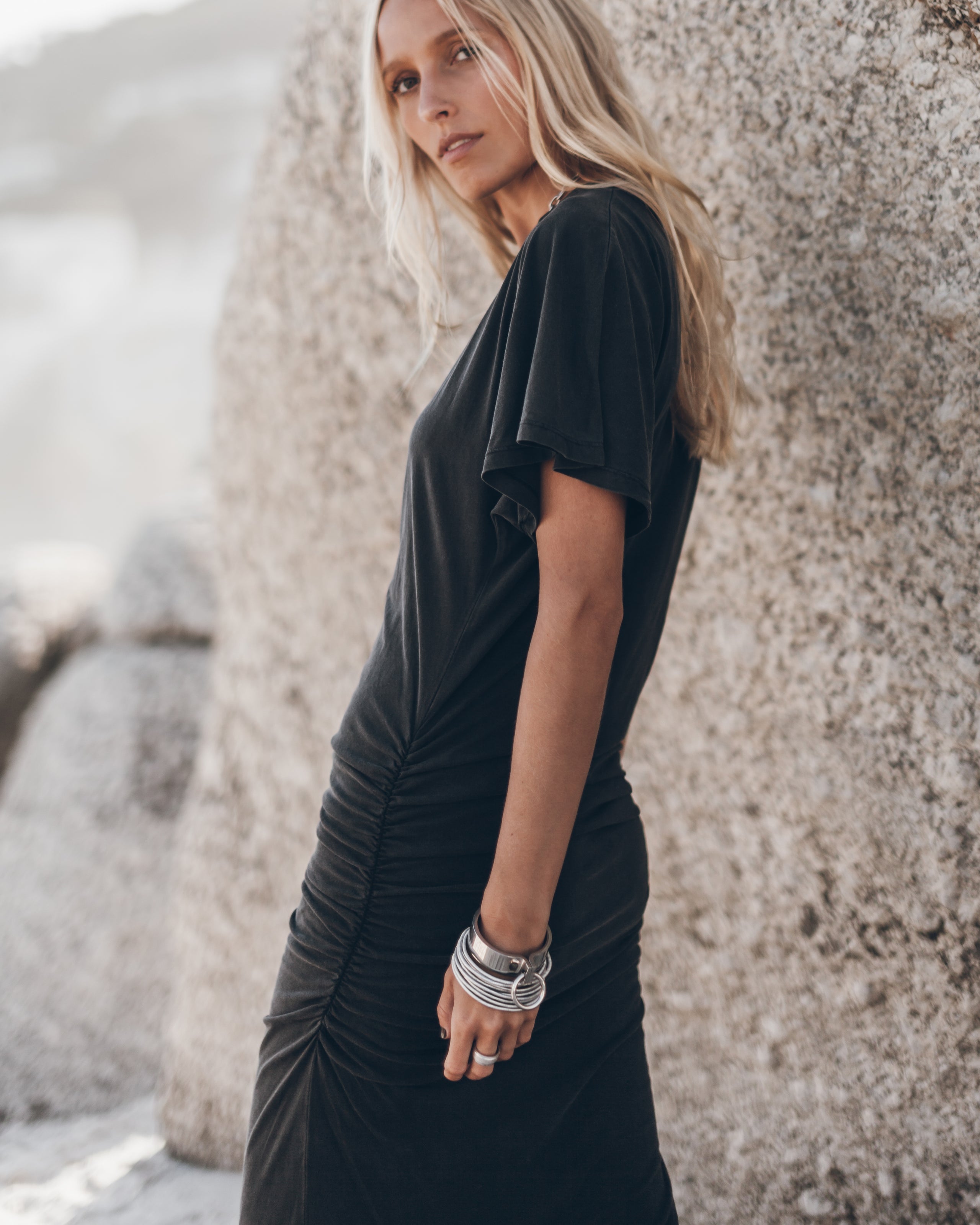 The Dark Long Draped Shirt Dress - Product photo