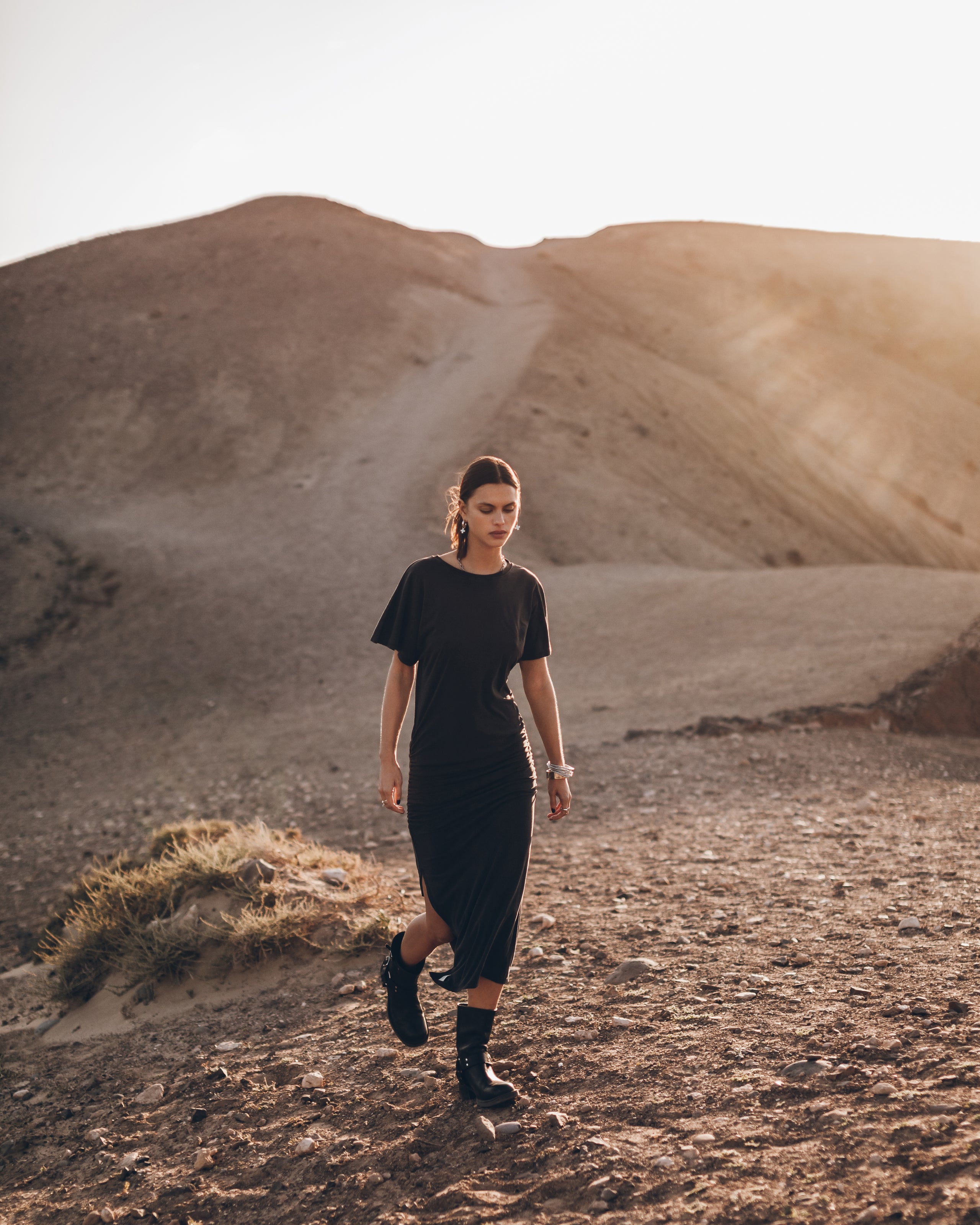 The Dark Long Draped T-Shirt Dress