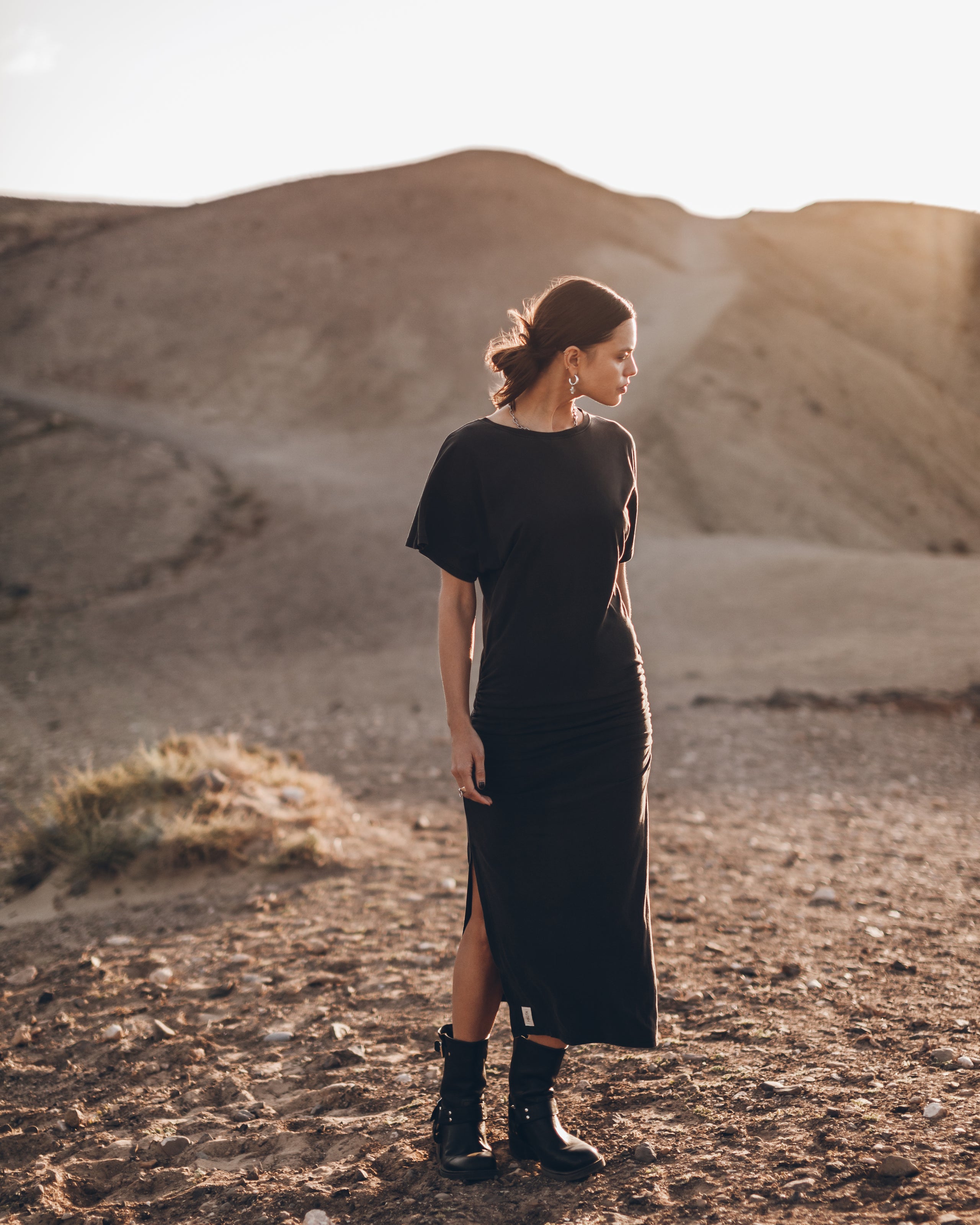 The Dark Long Draped T-Shirt Dress