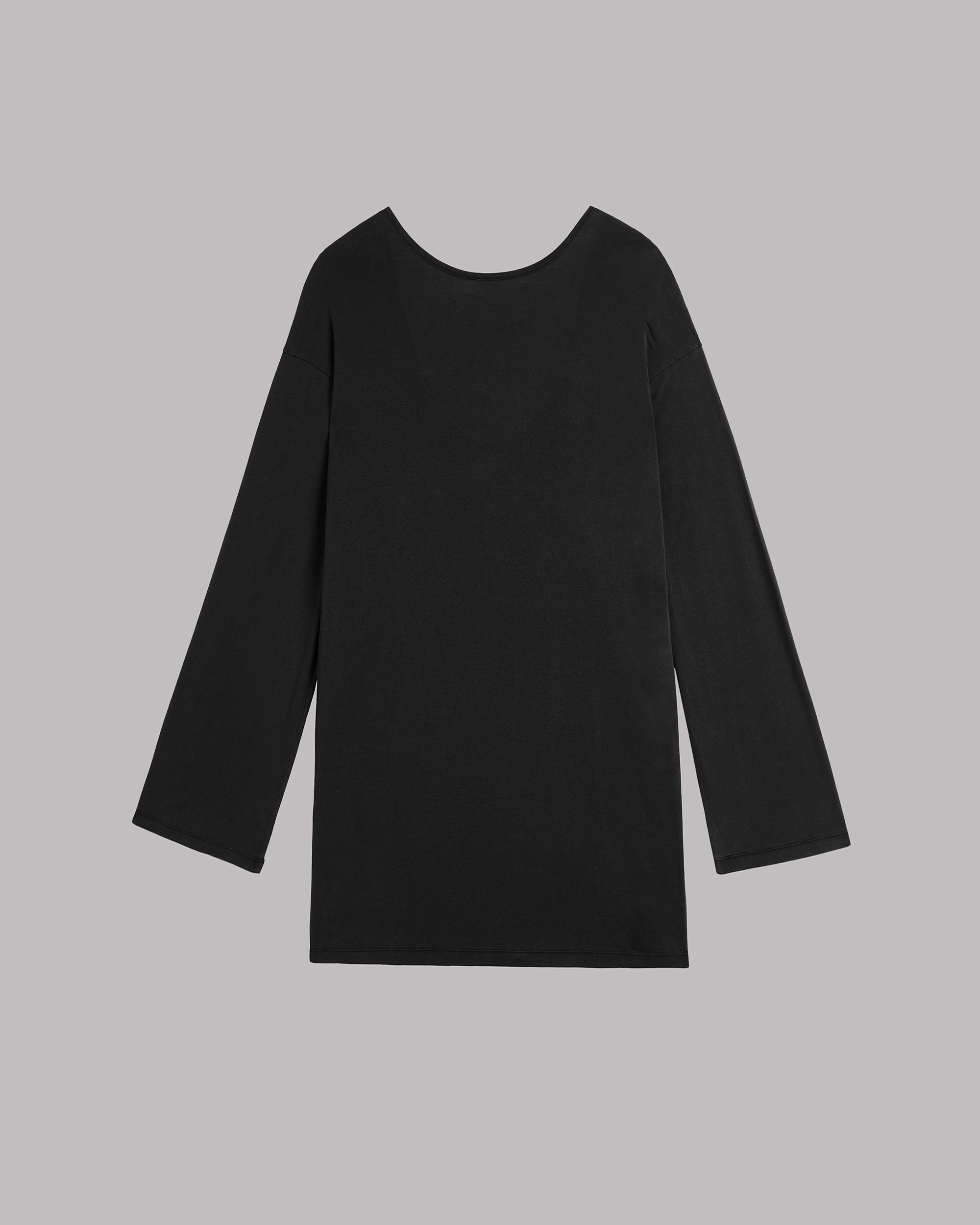 Black long-sleeve dress on a gray background