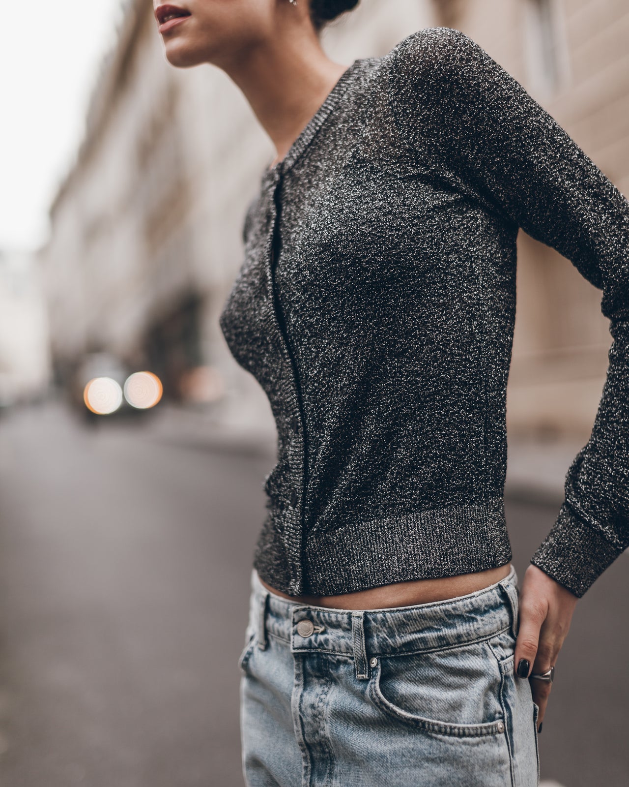 The Dark Silver Sparkly Thin Knitted Cardigan