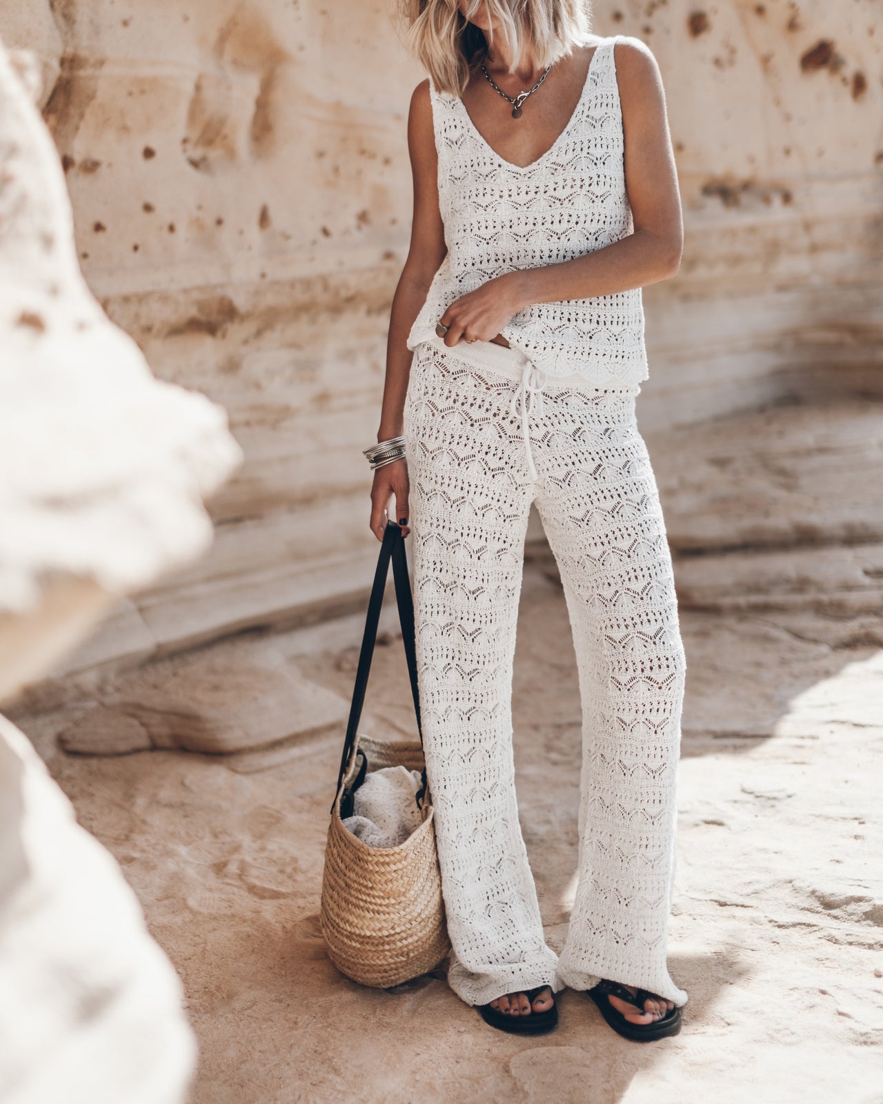 The Ecru Crochet Tank Top The Ecru Crochet Pants - Product photo