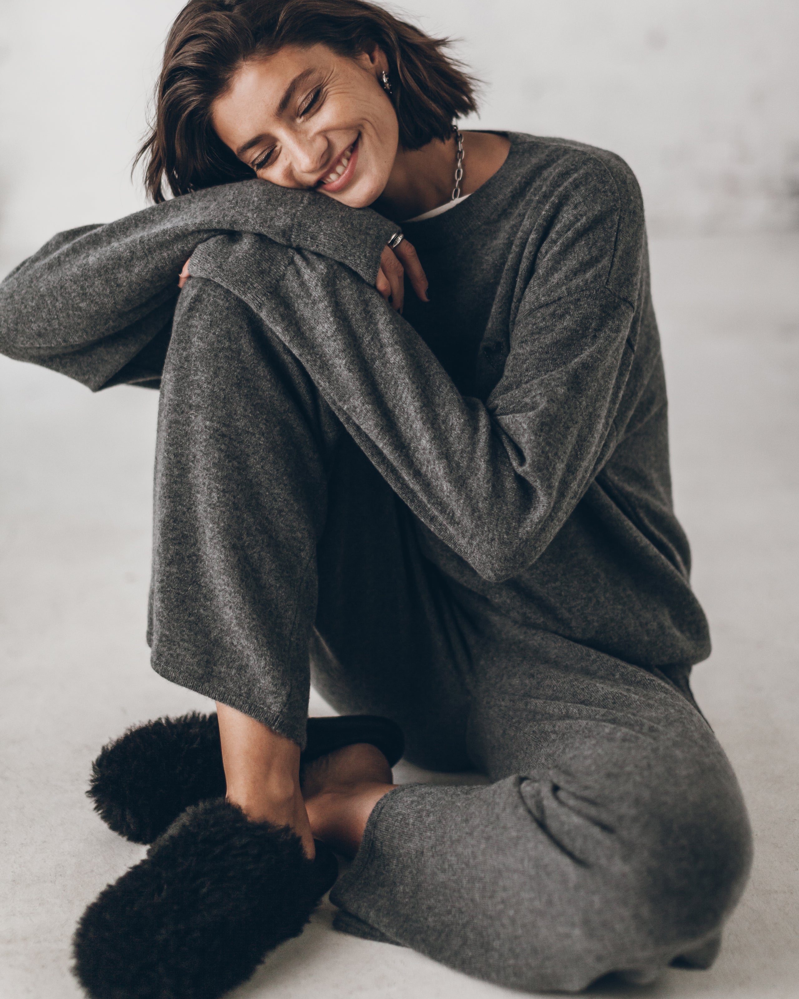 The Grey Cashmere Knitted Sweater The Grey Cashmere Knitted Pants The Black Mippers Studio Melina...