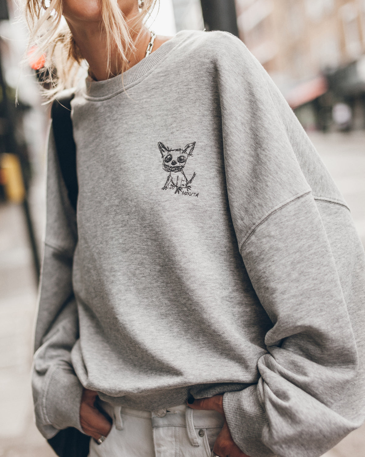 The Grey Melange Embroidered Relaxed Sweater