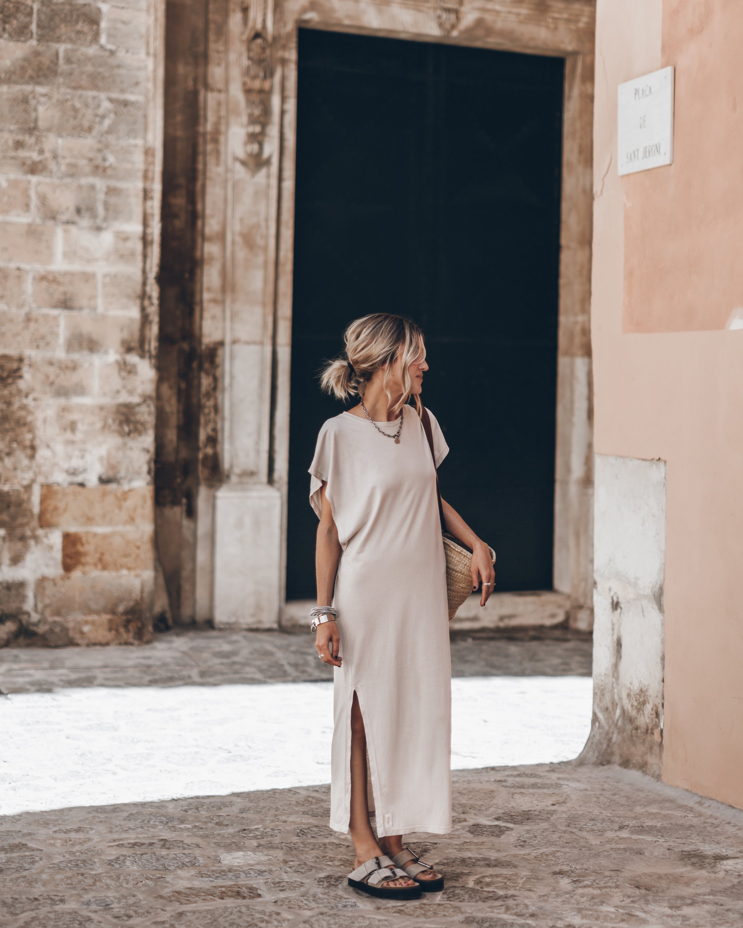 The Beige Suede Buckle Sandals