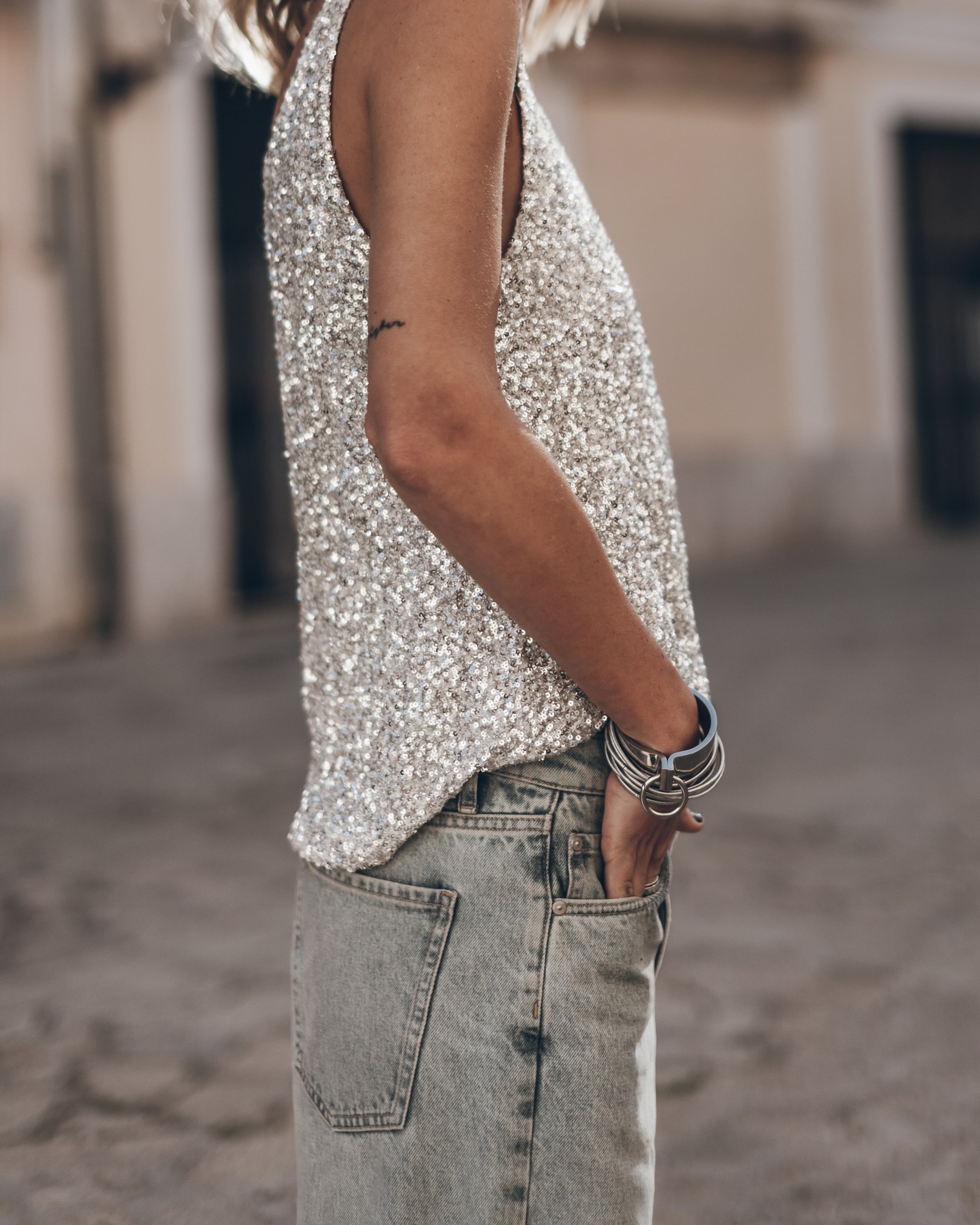 The Light Sequin Base Tank Top