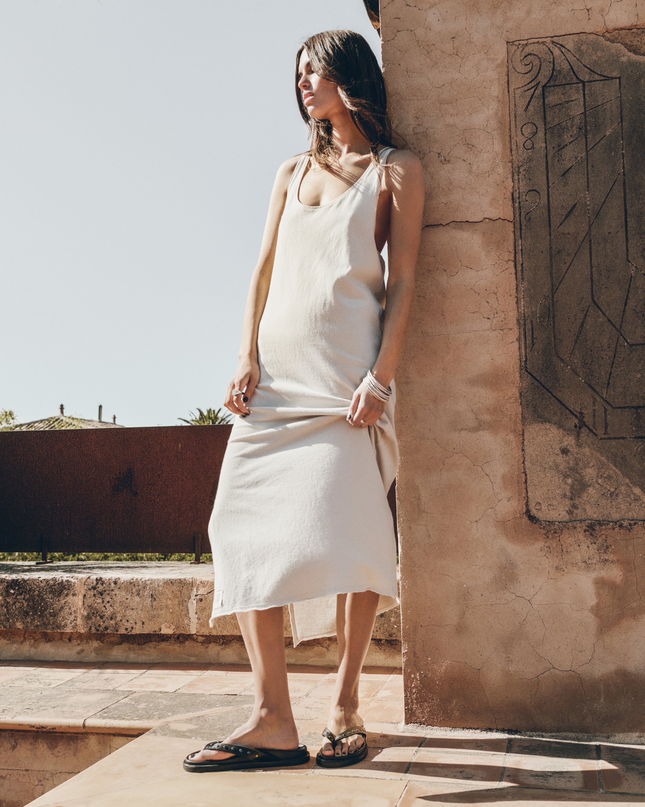 The Light Twisted Tank Dress The Black Studded Leather Sandals - Product photo