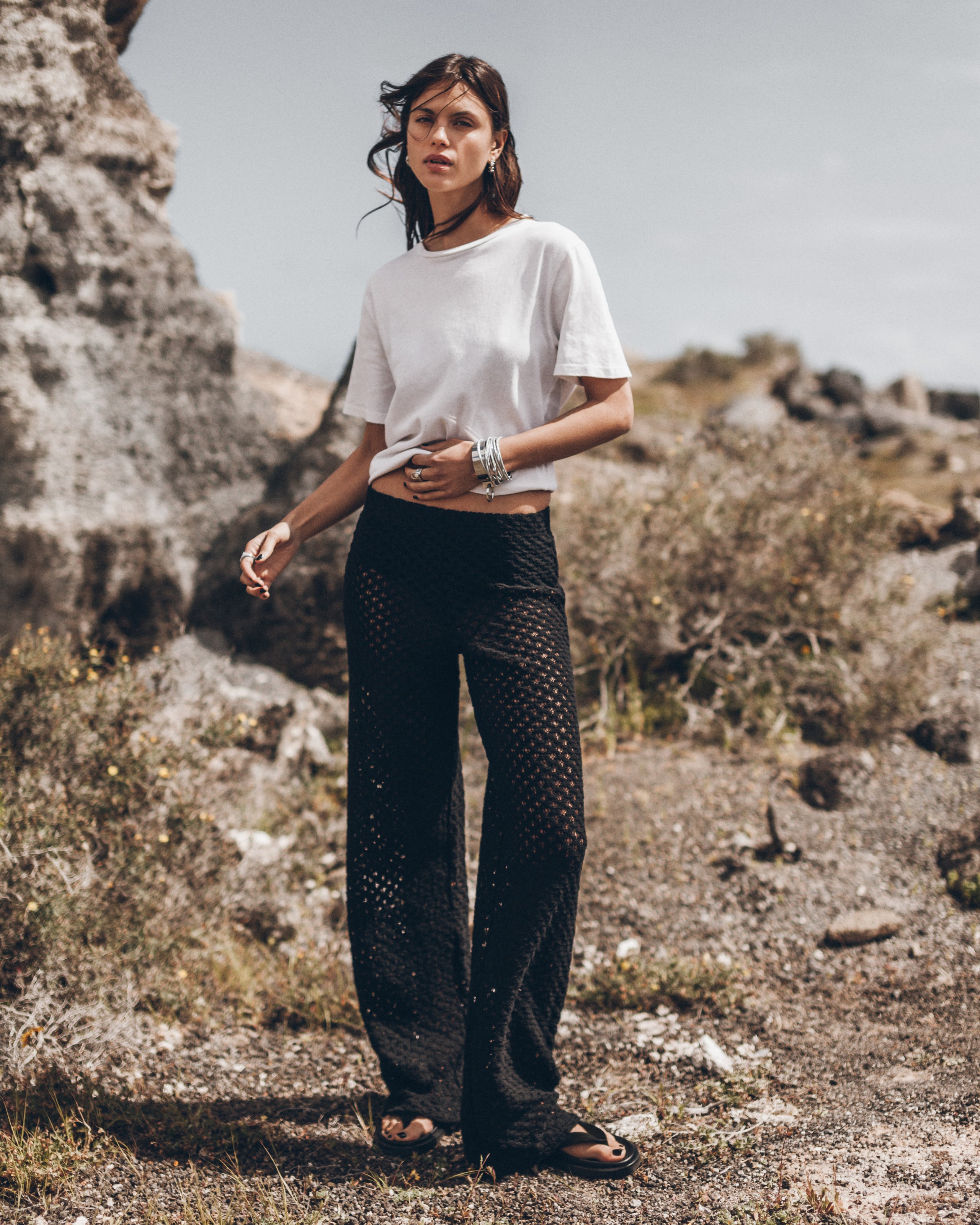 The Off White Dry Cotton Vintage Shirt The Black Crochet Pants Desert California - Product photo