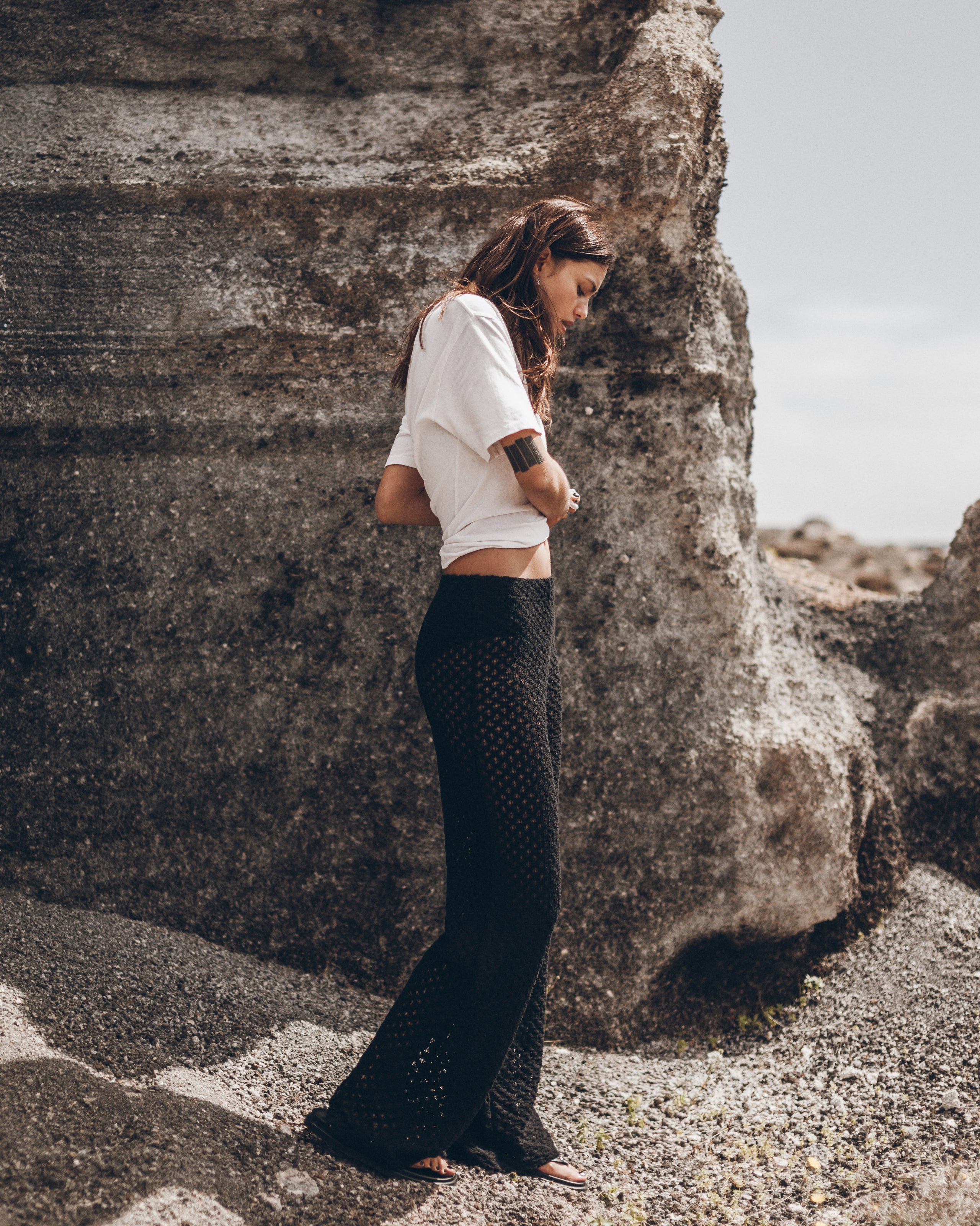 The Off White Dry Cotton Vintage Shirt The Black Crochet Pants Desert California - Product photo