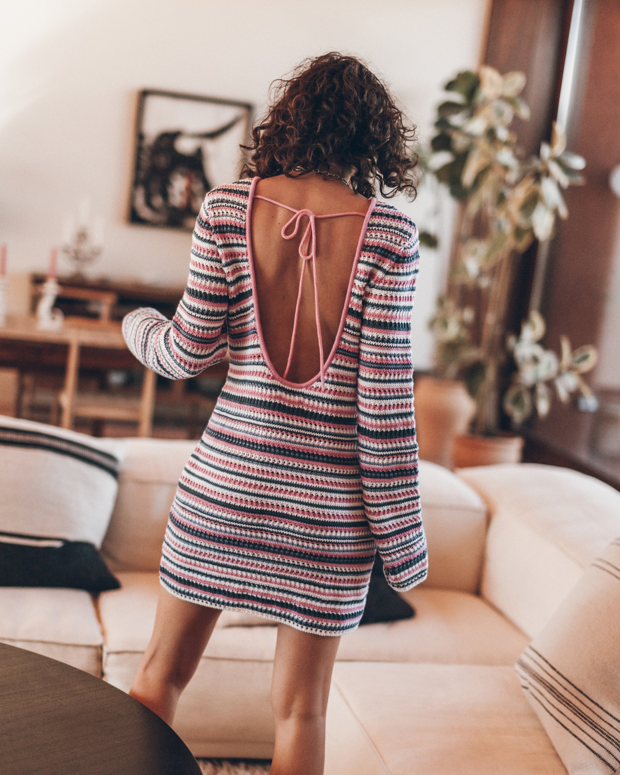 The Striped Knitted Low Back Longsleeve Dress