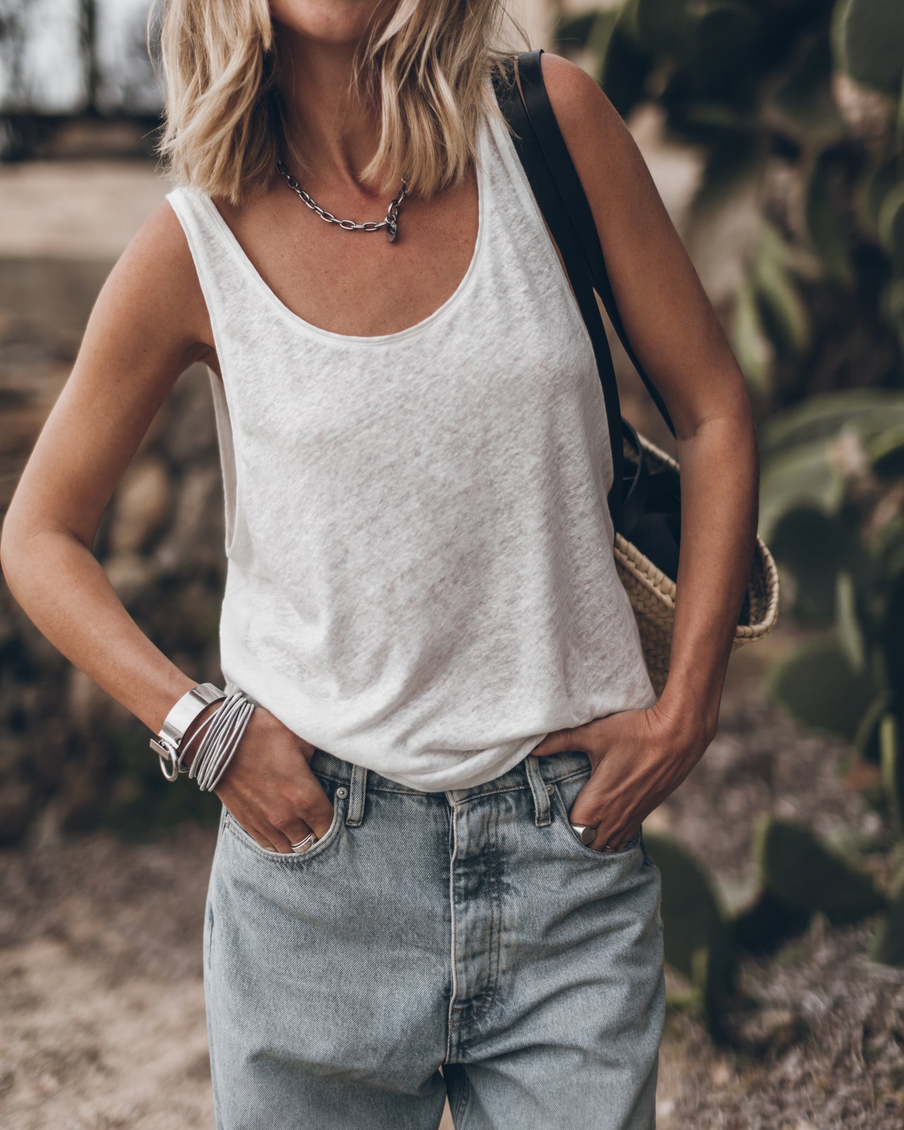 The White Linen Base Tank Top