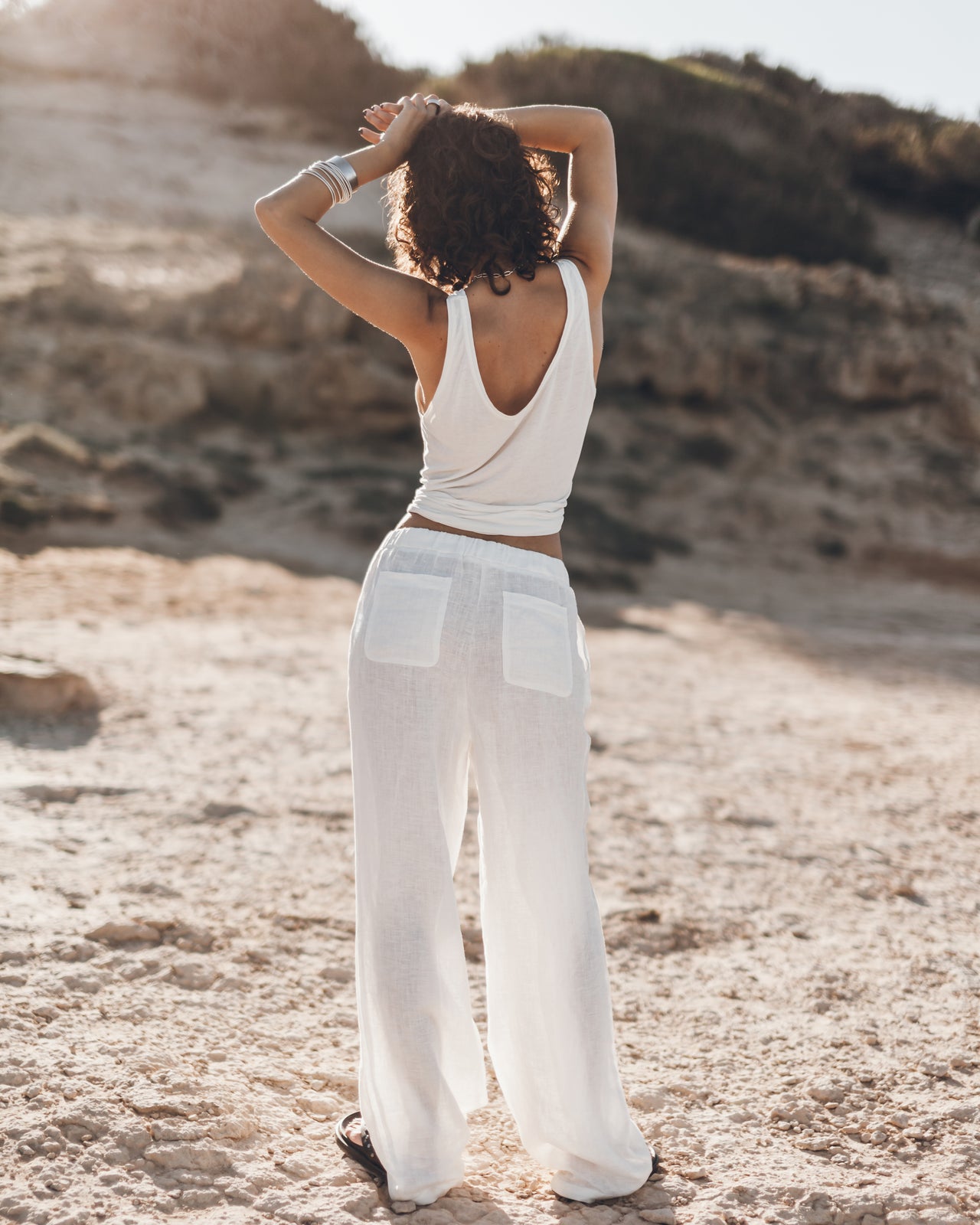 The White Loose Linen Pants