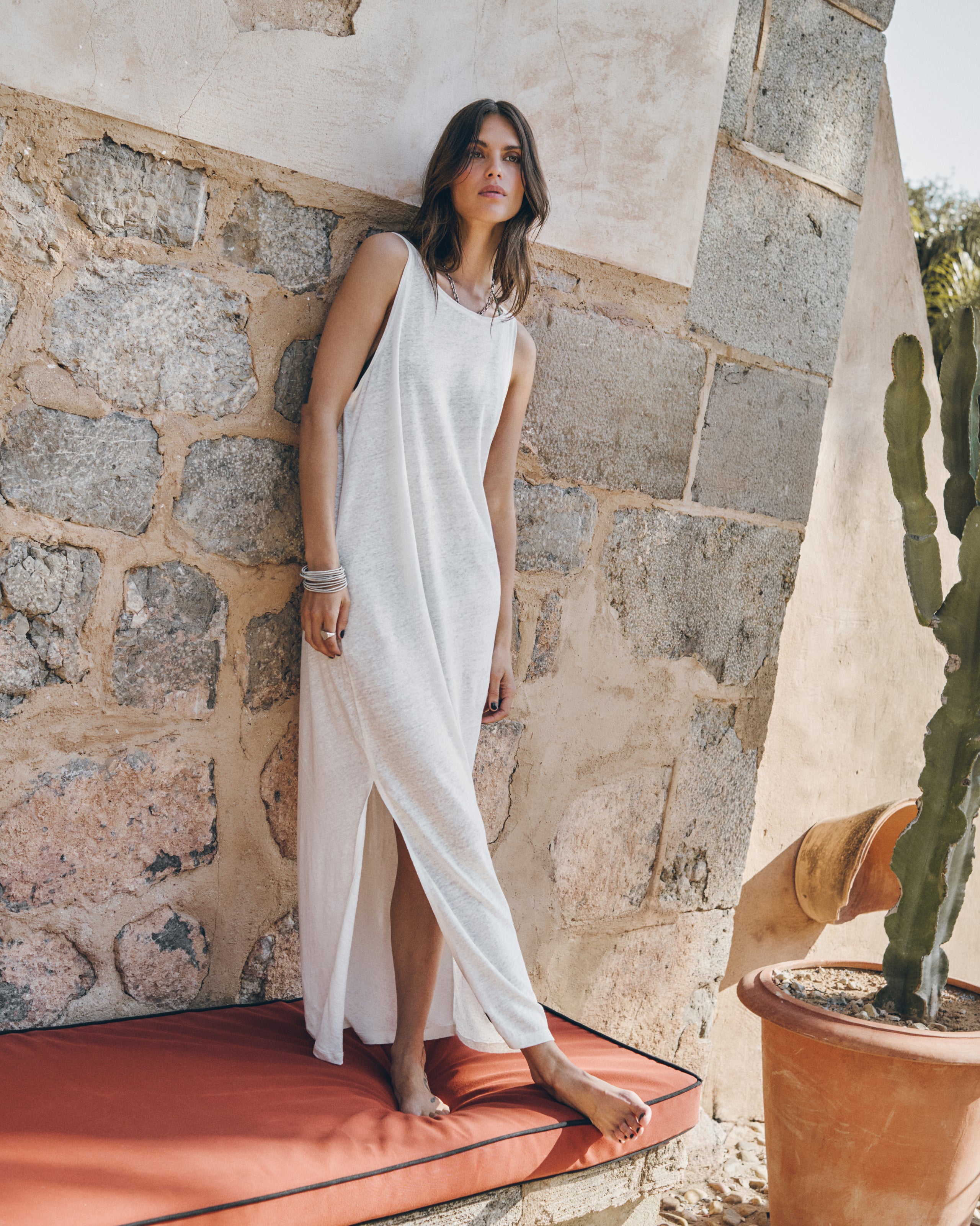 The White Low Back Linen Tank Dress - Product photo