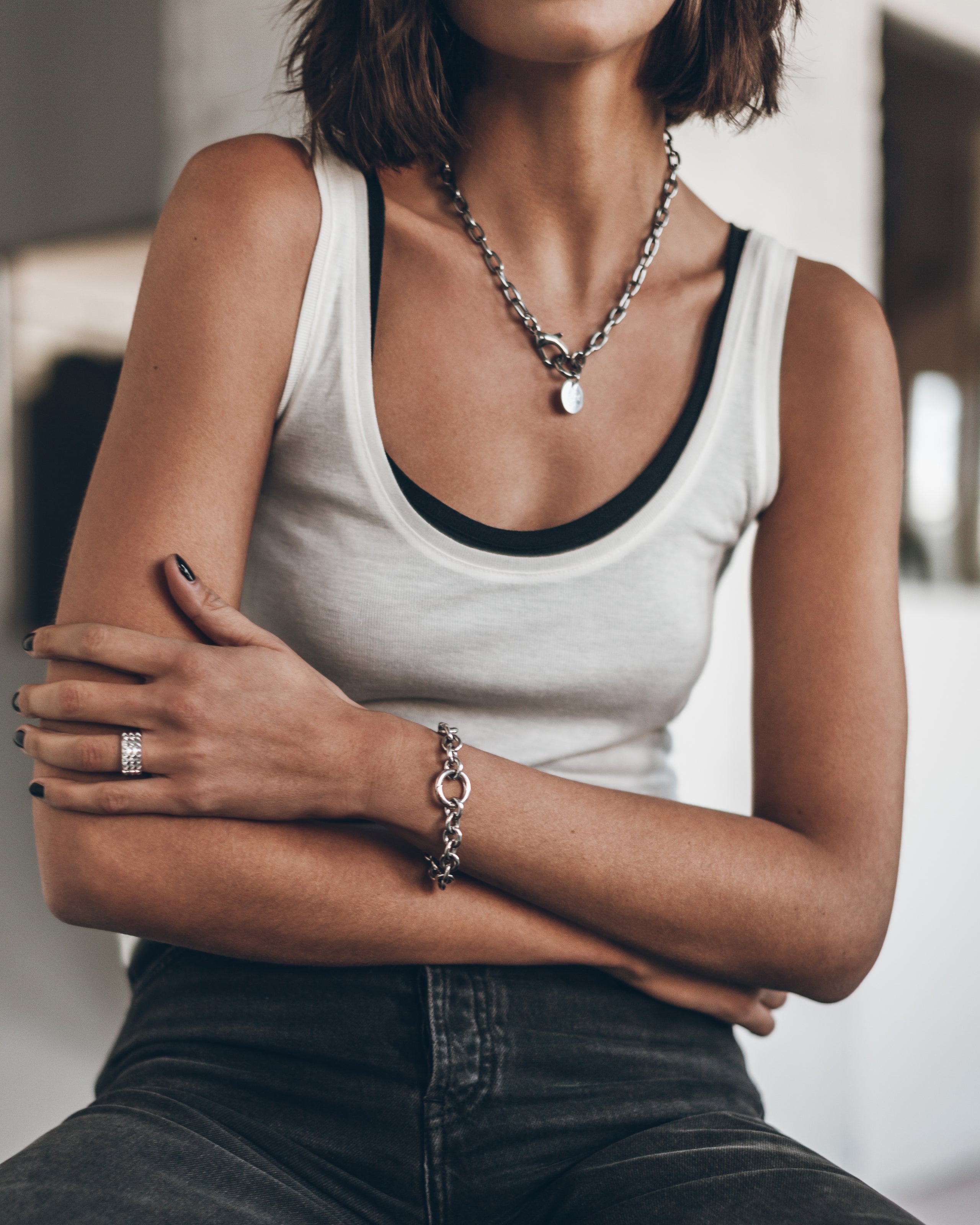 The White Sheer Tank Top The Black Sheer Tank Top The Off Necklace The Chunky Chain Bracelet The ...