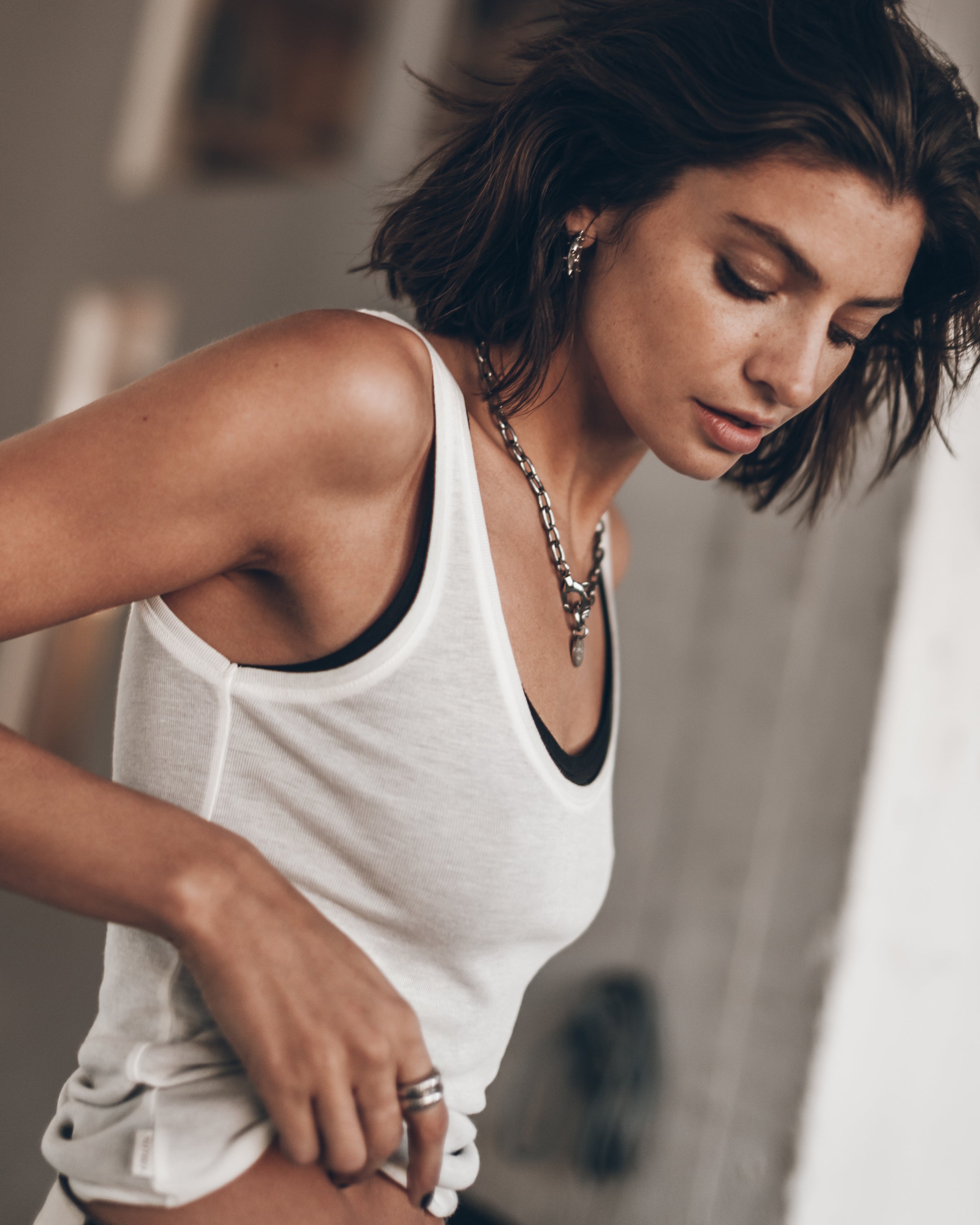 The White Sheer Tank Top The Black Sheer Tank Top The Off Necklace The Off Ring The Thorn Hoops S...