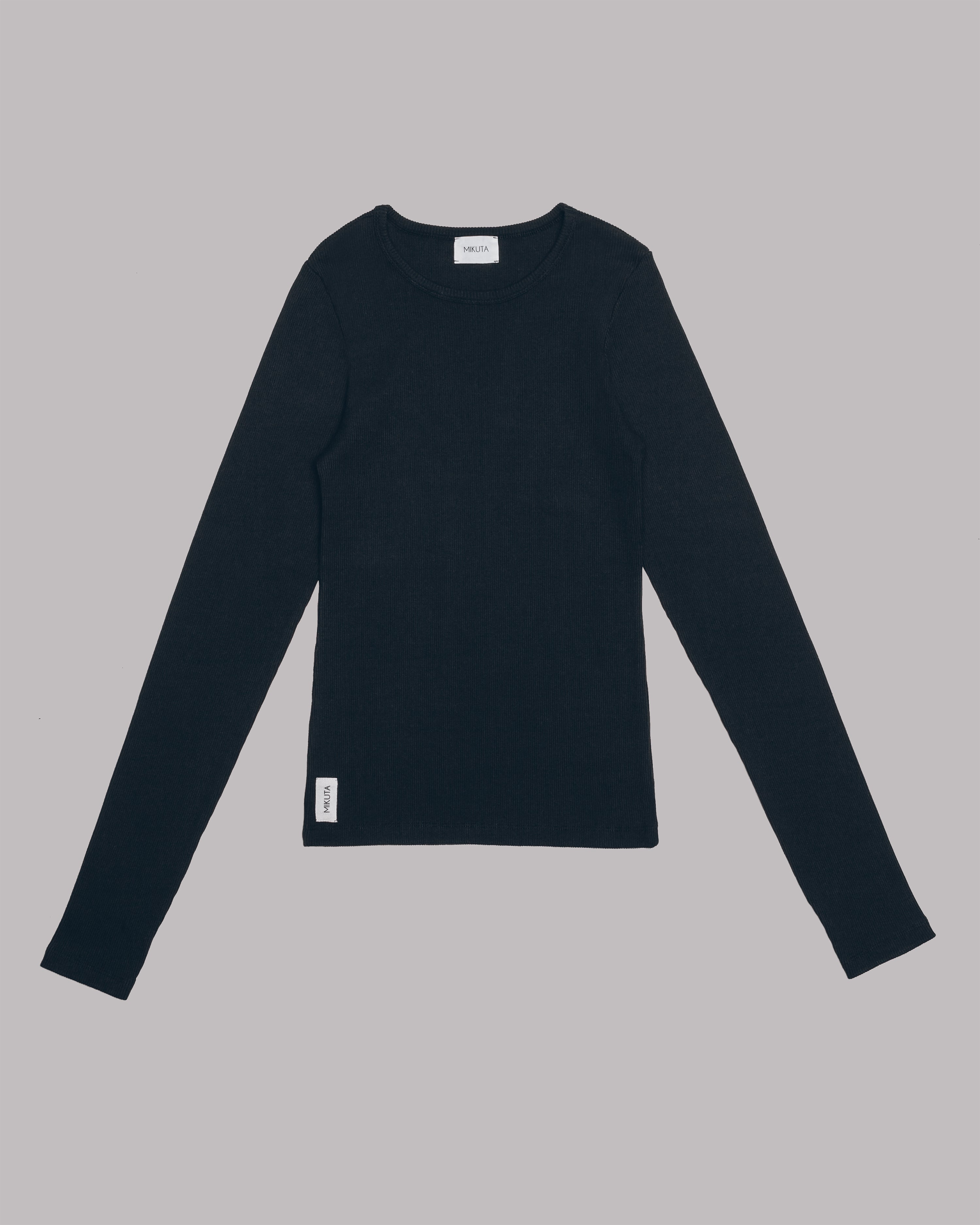 LONG SLEEVE RIBBED CREW NECK IN BLACK – thetstore_clothing