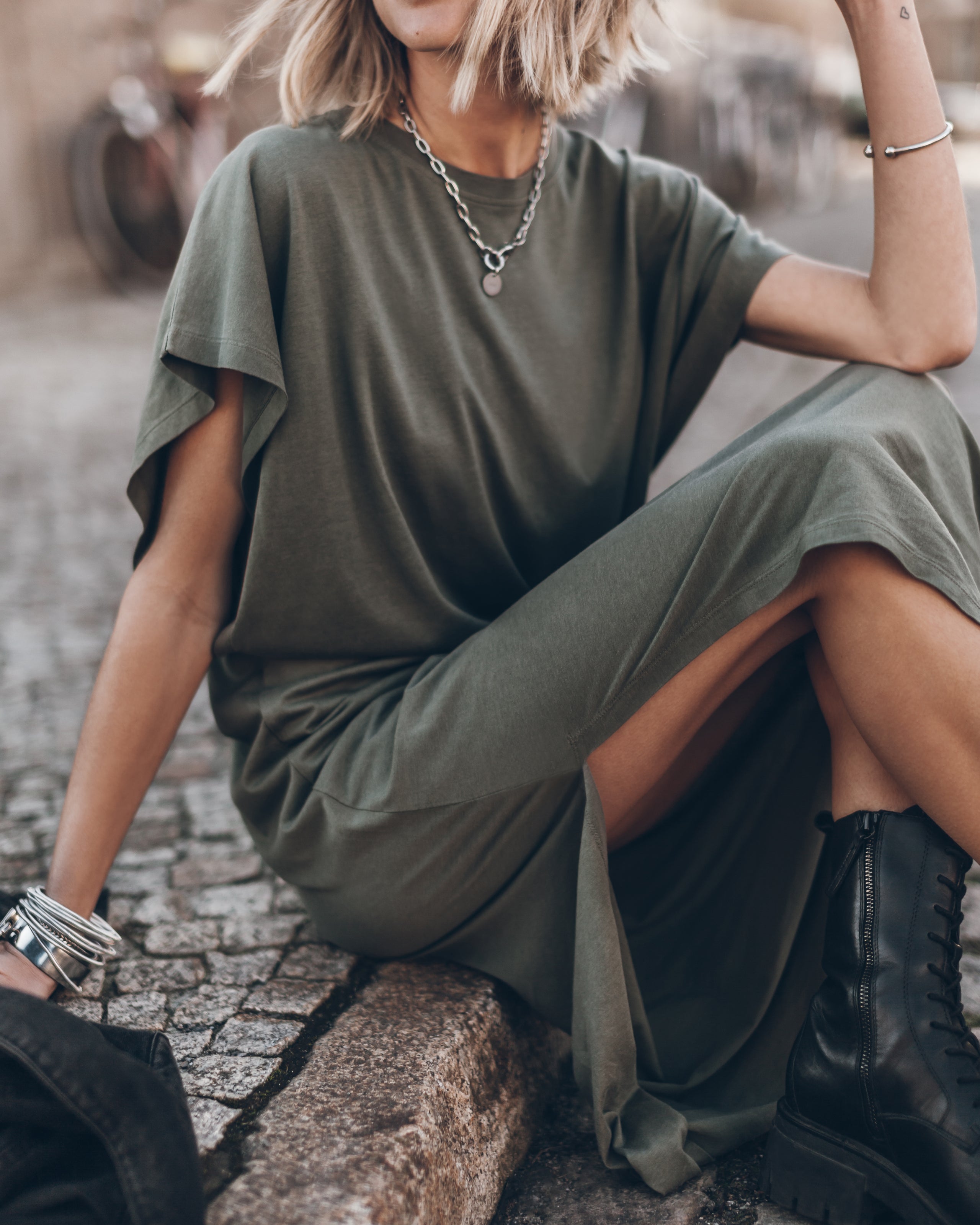 The Olive Long Batwing Dress