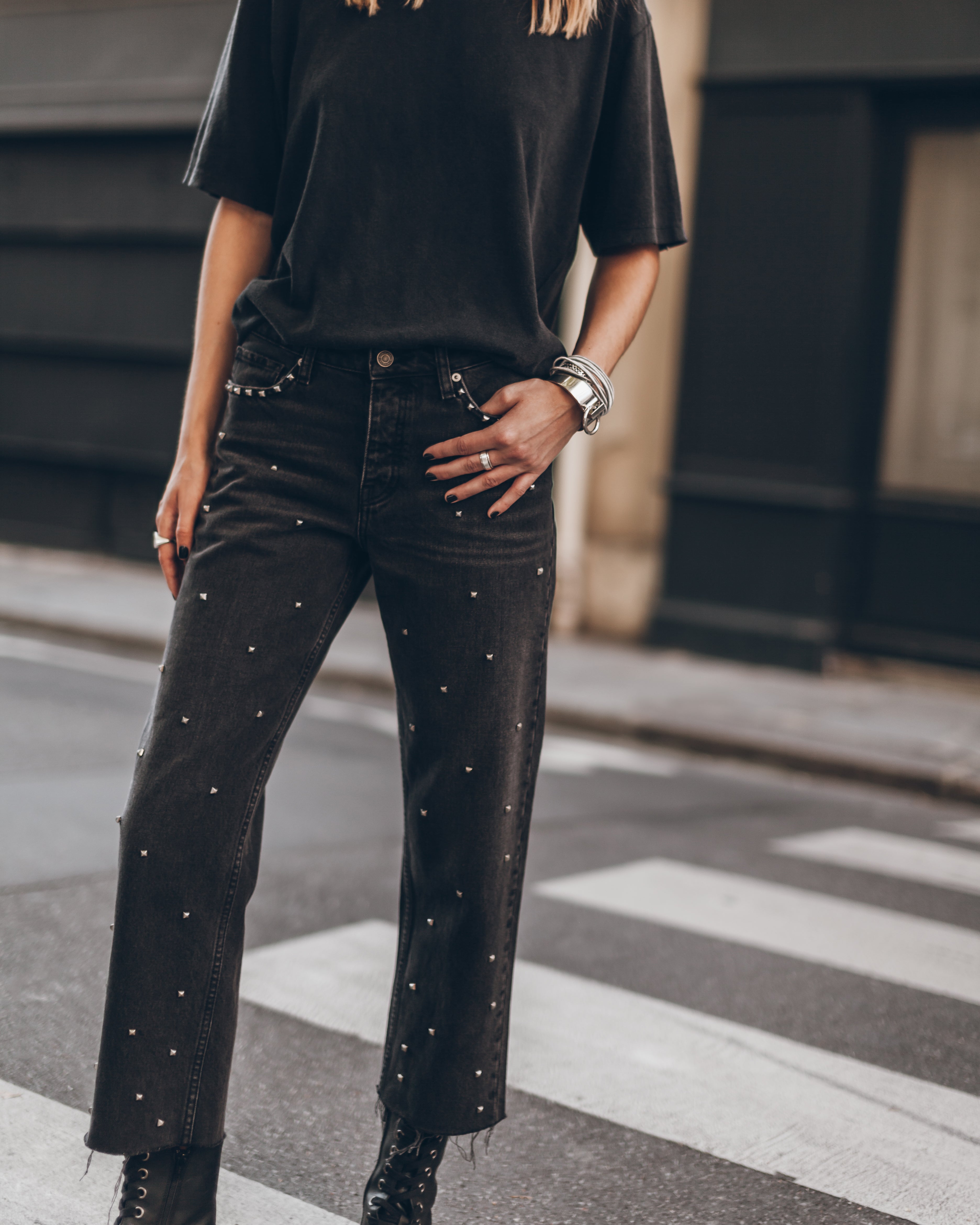 The Black Studded Cropped Straight Jeans