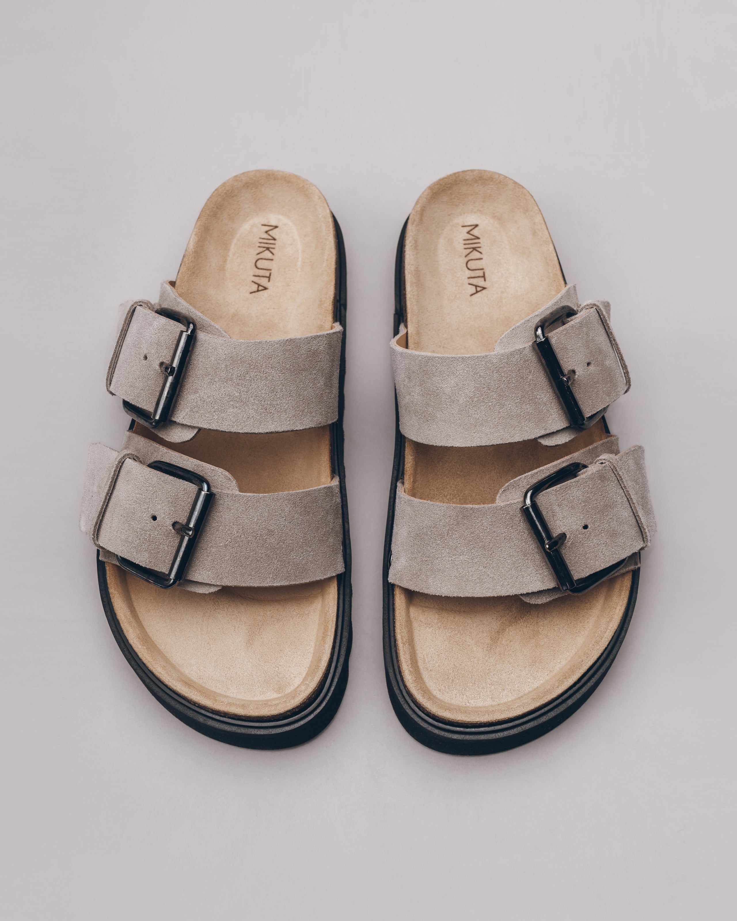 The Beige Suede Buckle Sandals