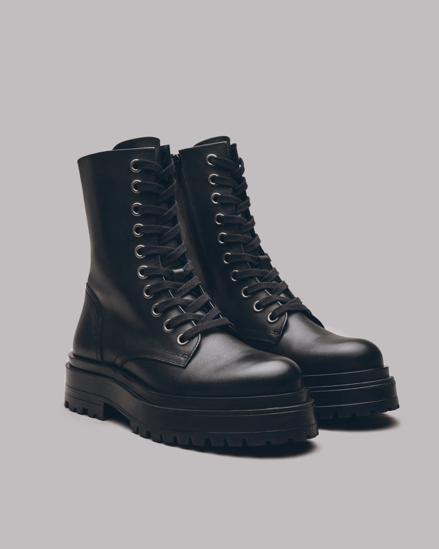 The Black Laced Leather Boots – MIKUTA