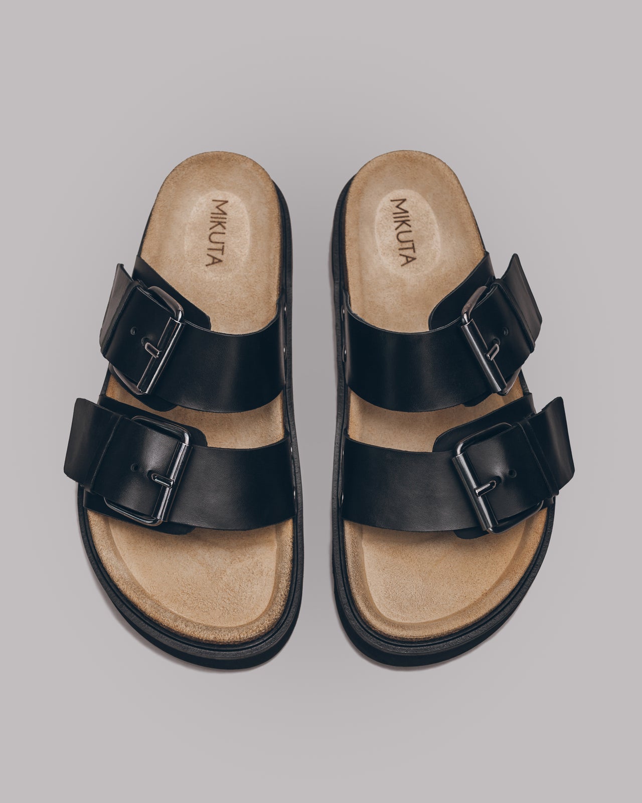 Black Leather Buckle Sandals - Product photo