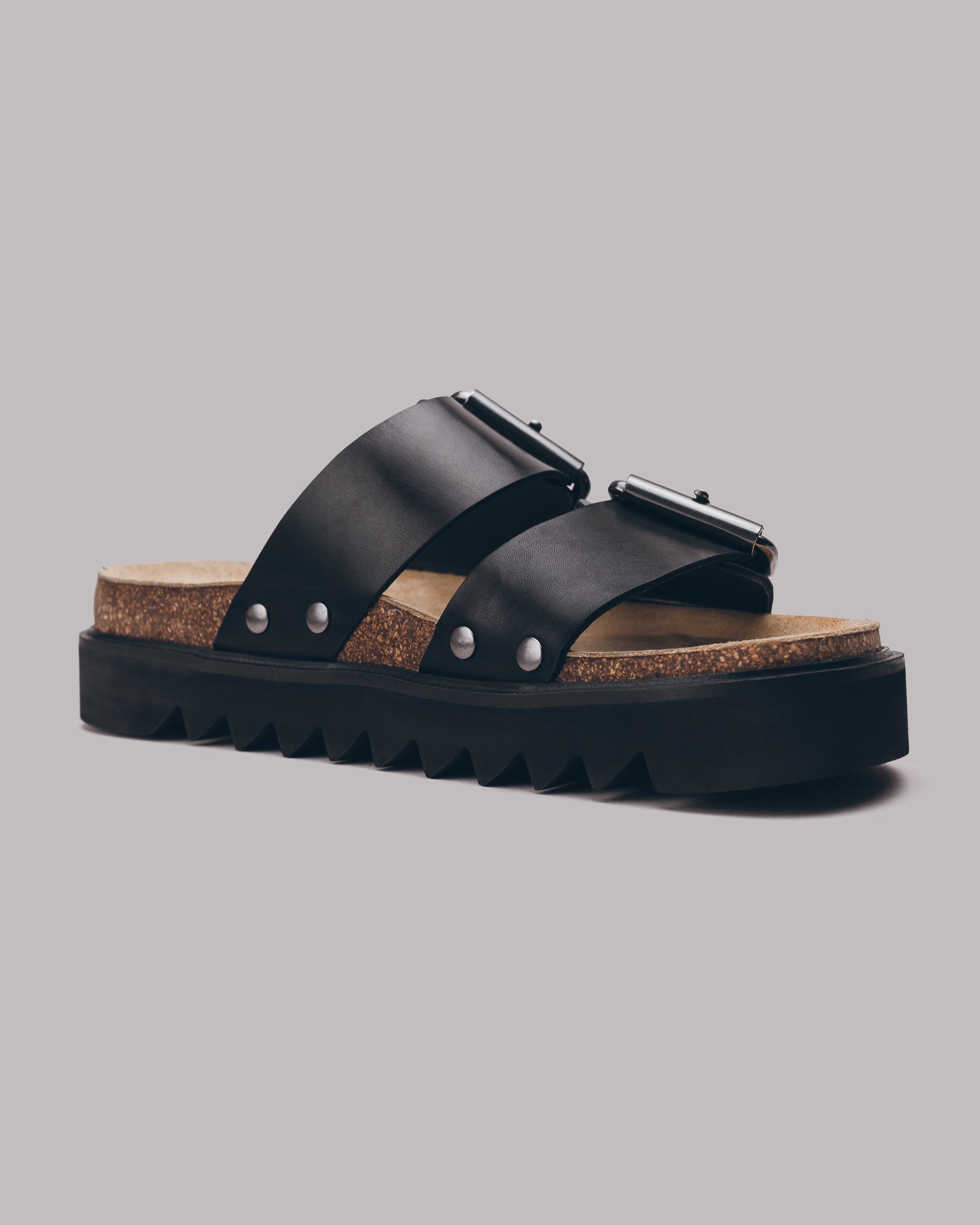 The Black Leather Buckle Sandals