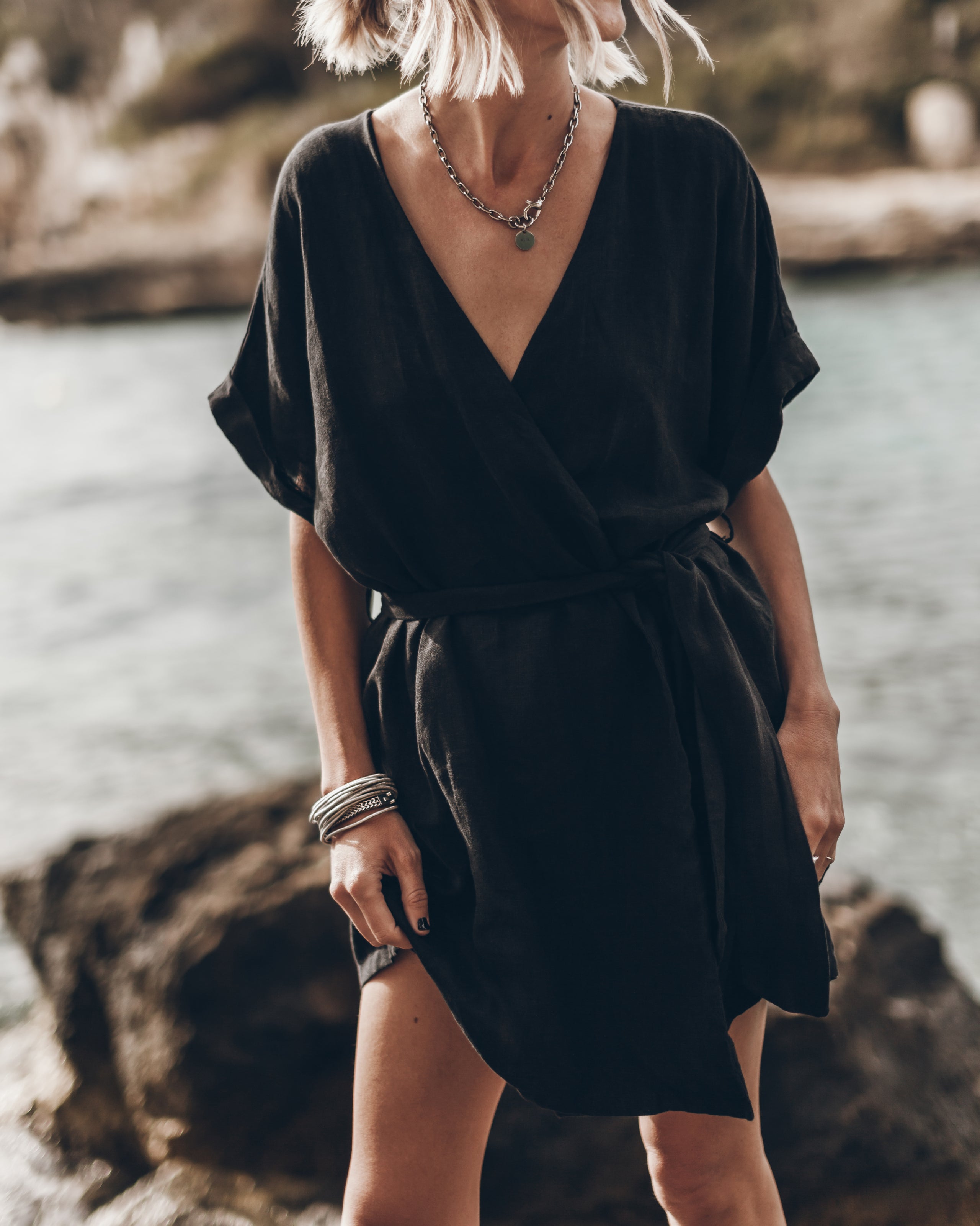 The Black Linen Kimono Dress