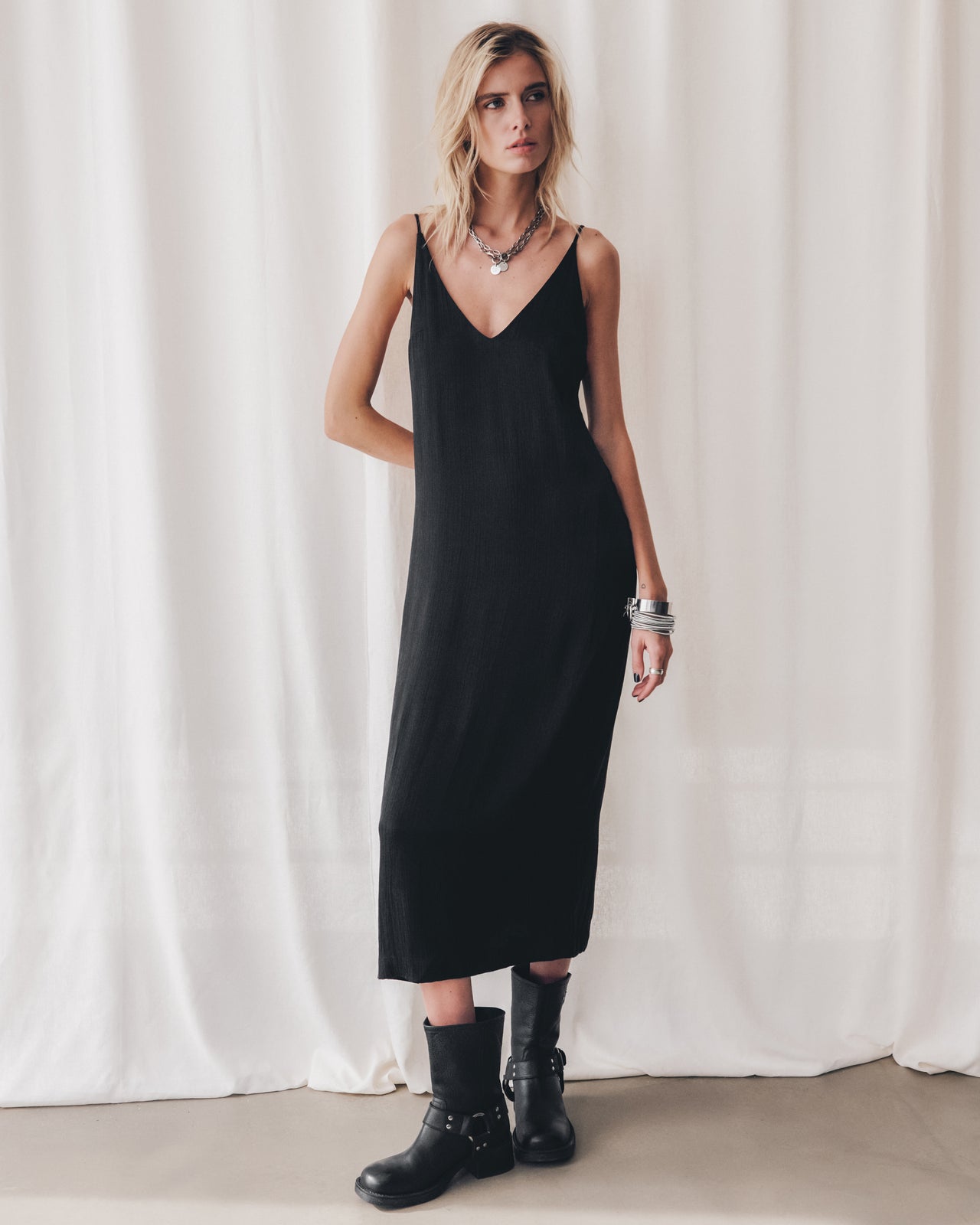 The Black Long Lyocell Slip Dress