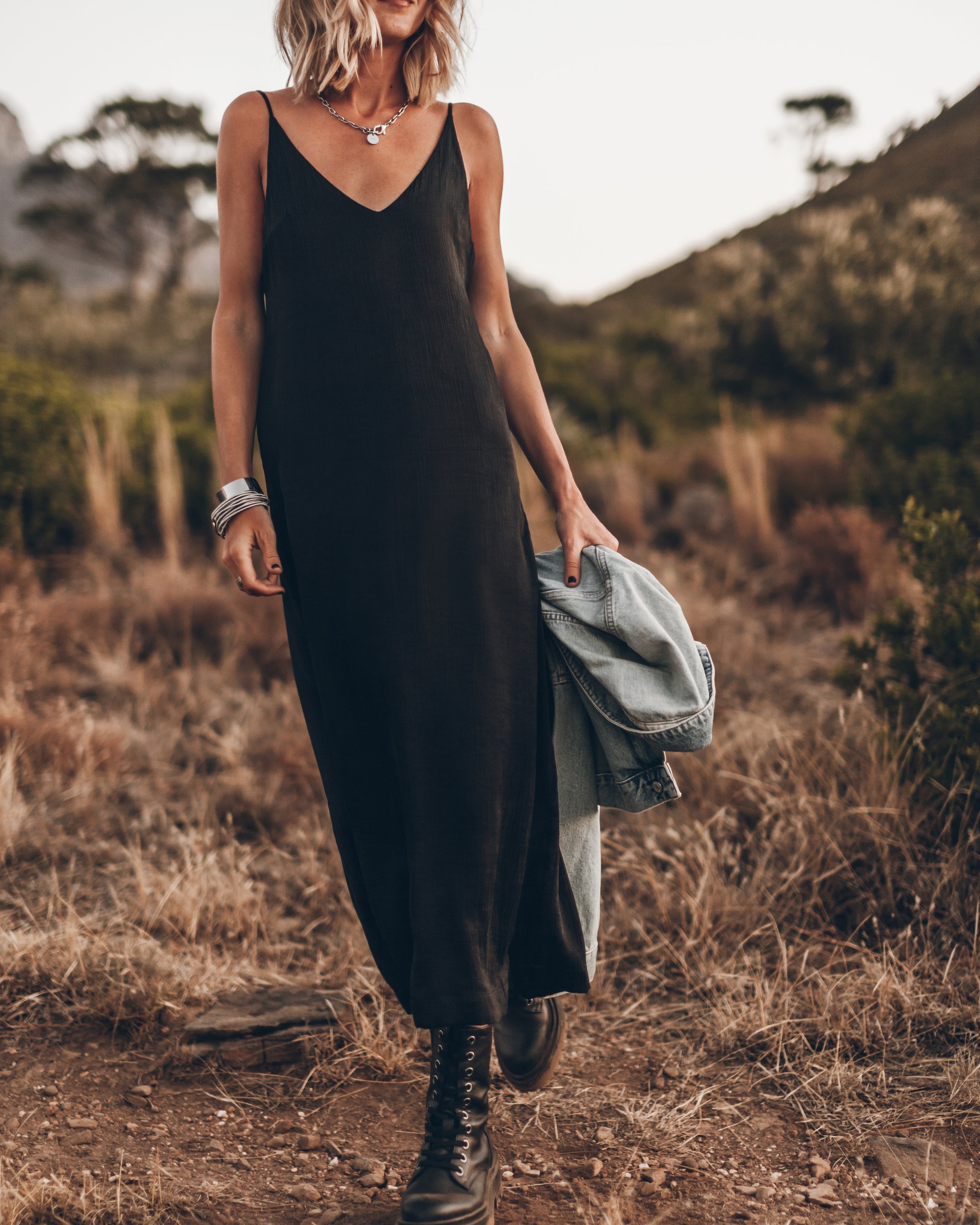 The Black Long Lyocell Slip Dress