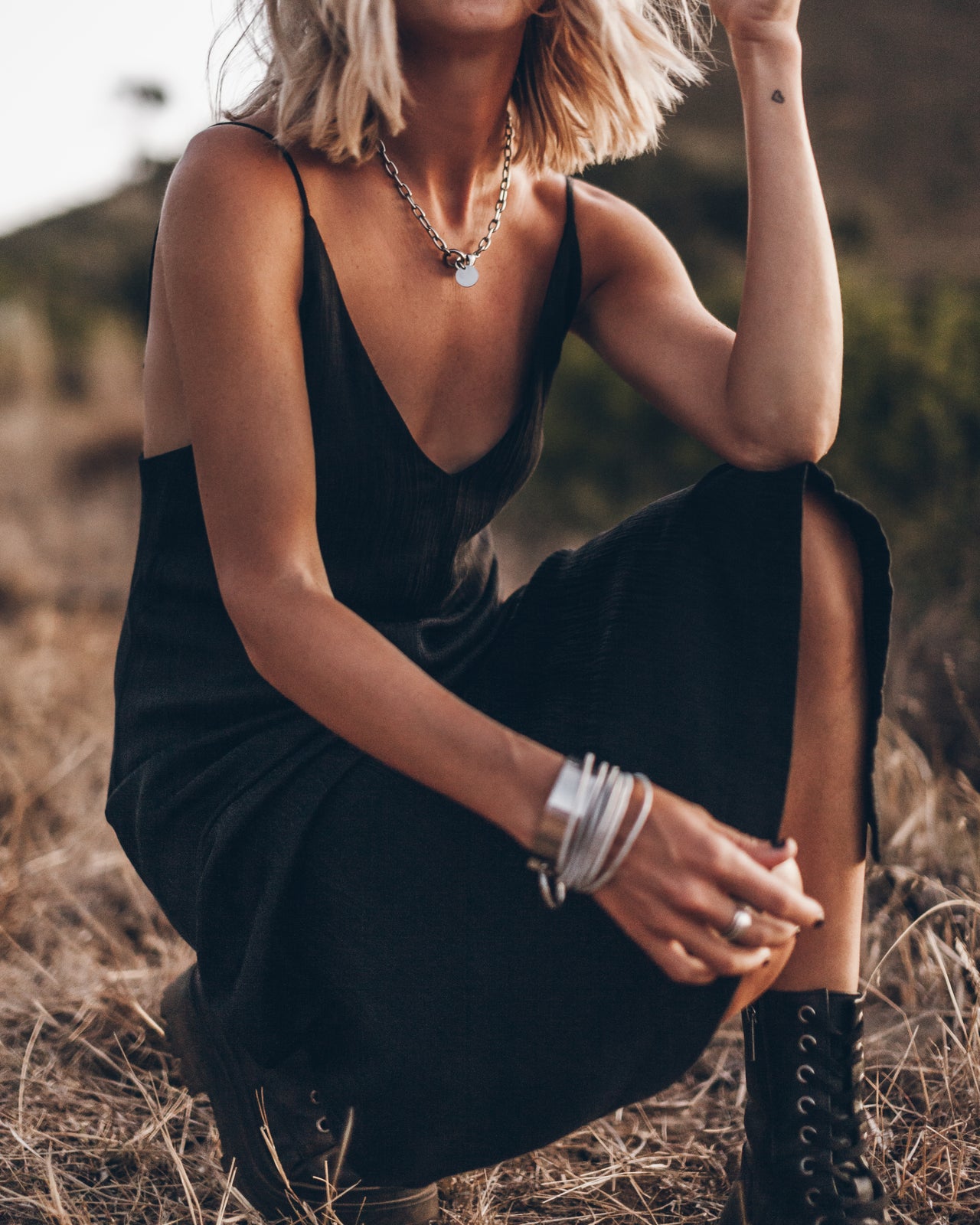 The Black Long Lyocell Slip Dress