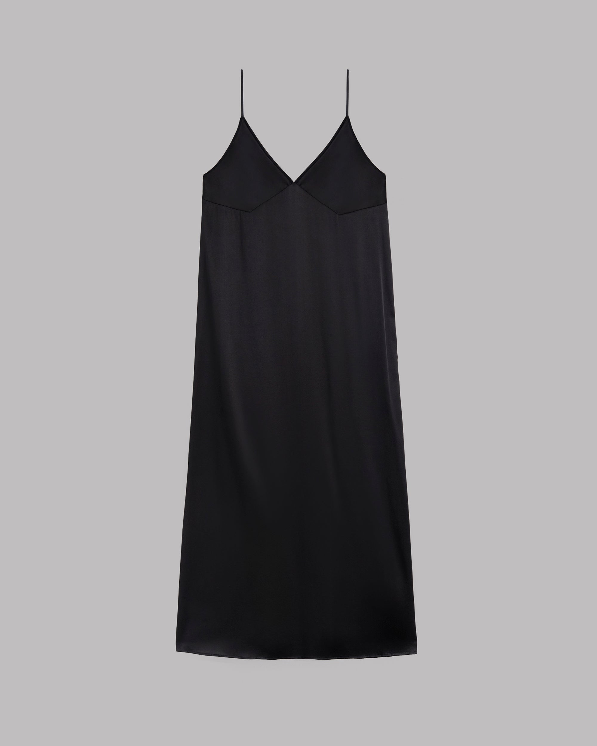 The Black Long Silk Slip Dress