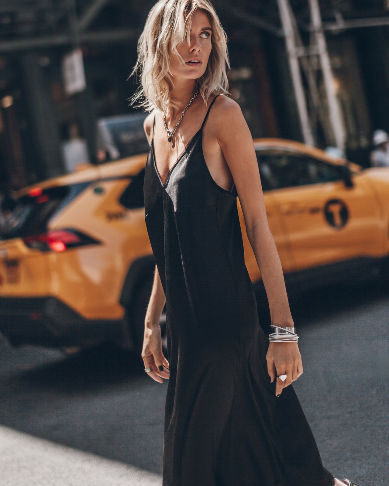 The Black Long Silk Slip Dress