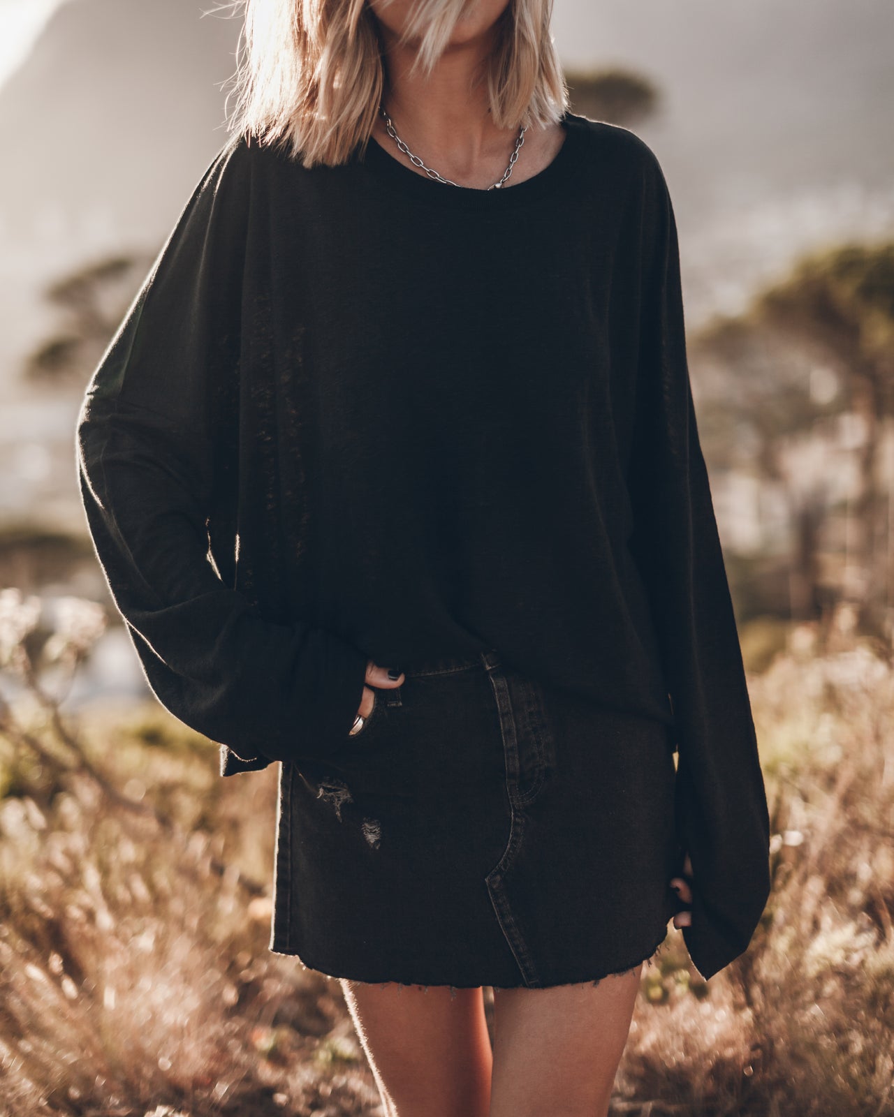 The Black Slit Denim Skirt