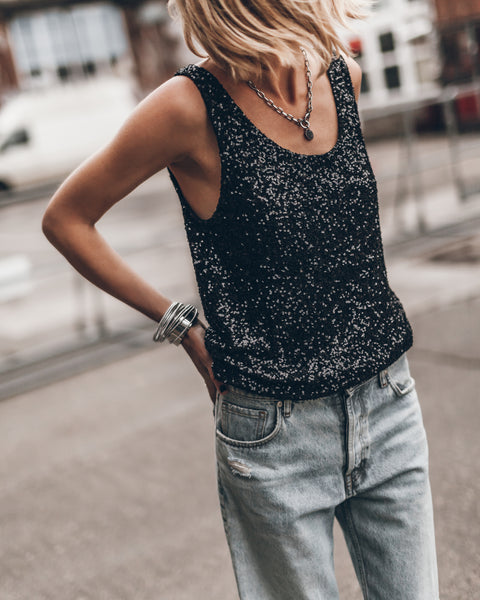 MIKUTA | The Black Sequin Base Tank Top