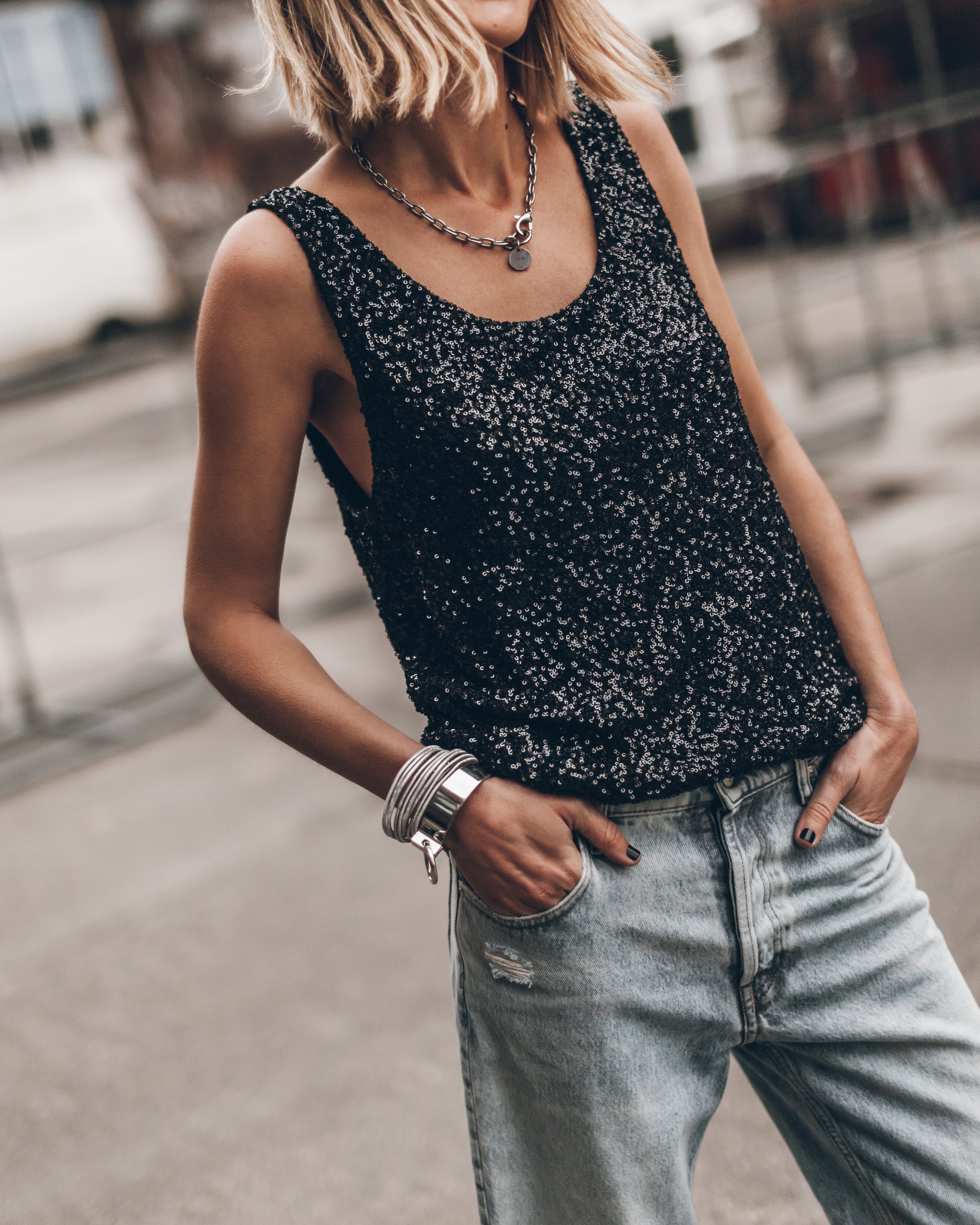 The Black Sequin Base Tank Top