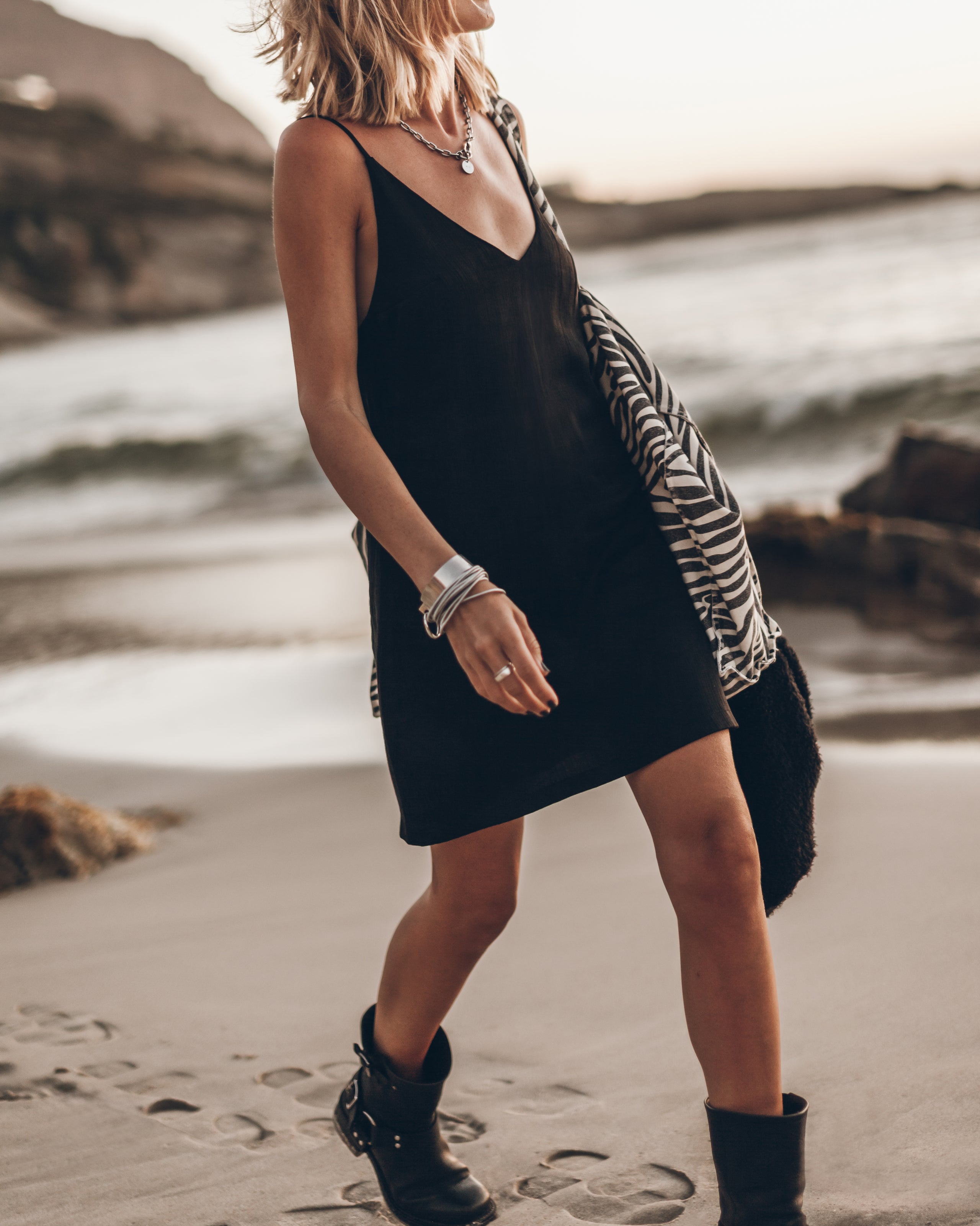 The Black Short Lyocell Slip Dress