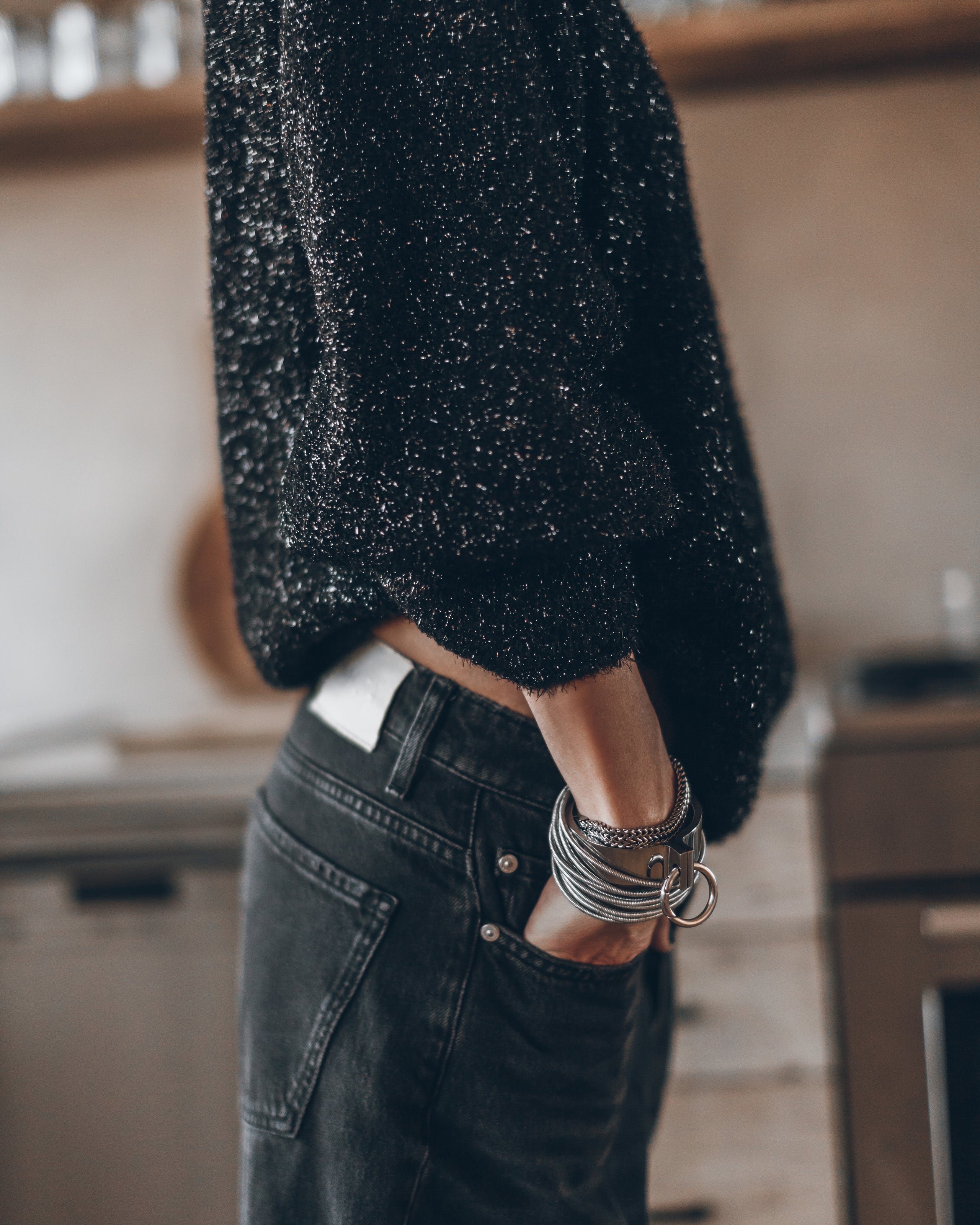 The Black Sparkly Fluffy Knit Sweater