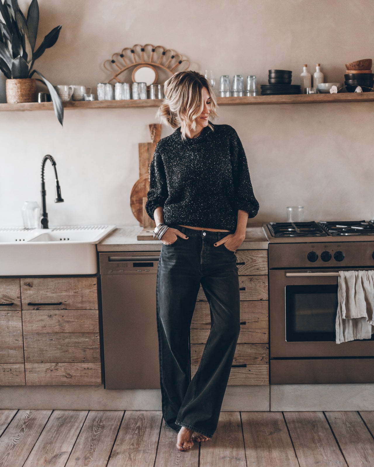 The Black Sparkly Fluffy Knit Sweater