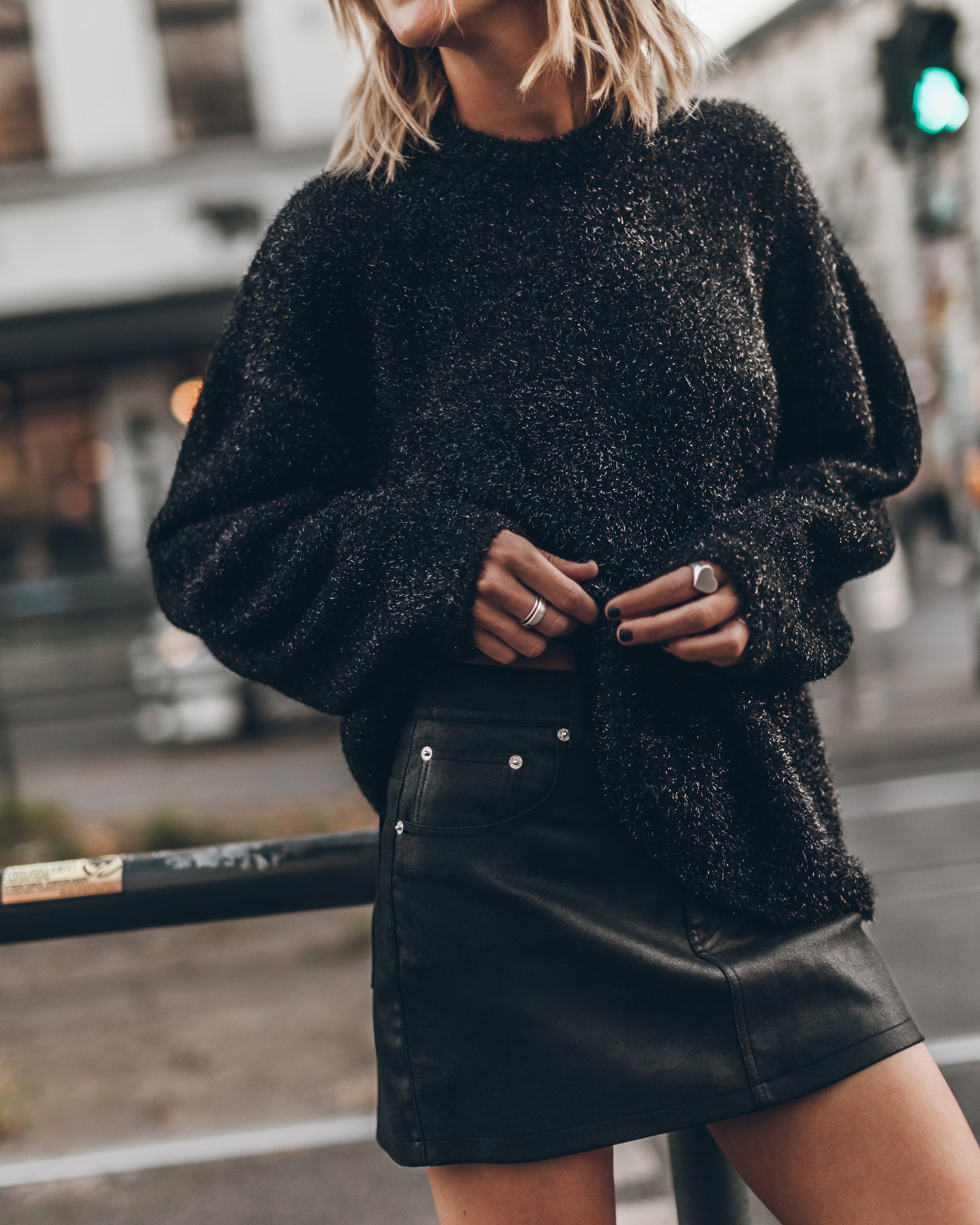 The Black Sparkly Fluffy Knit Sweater