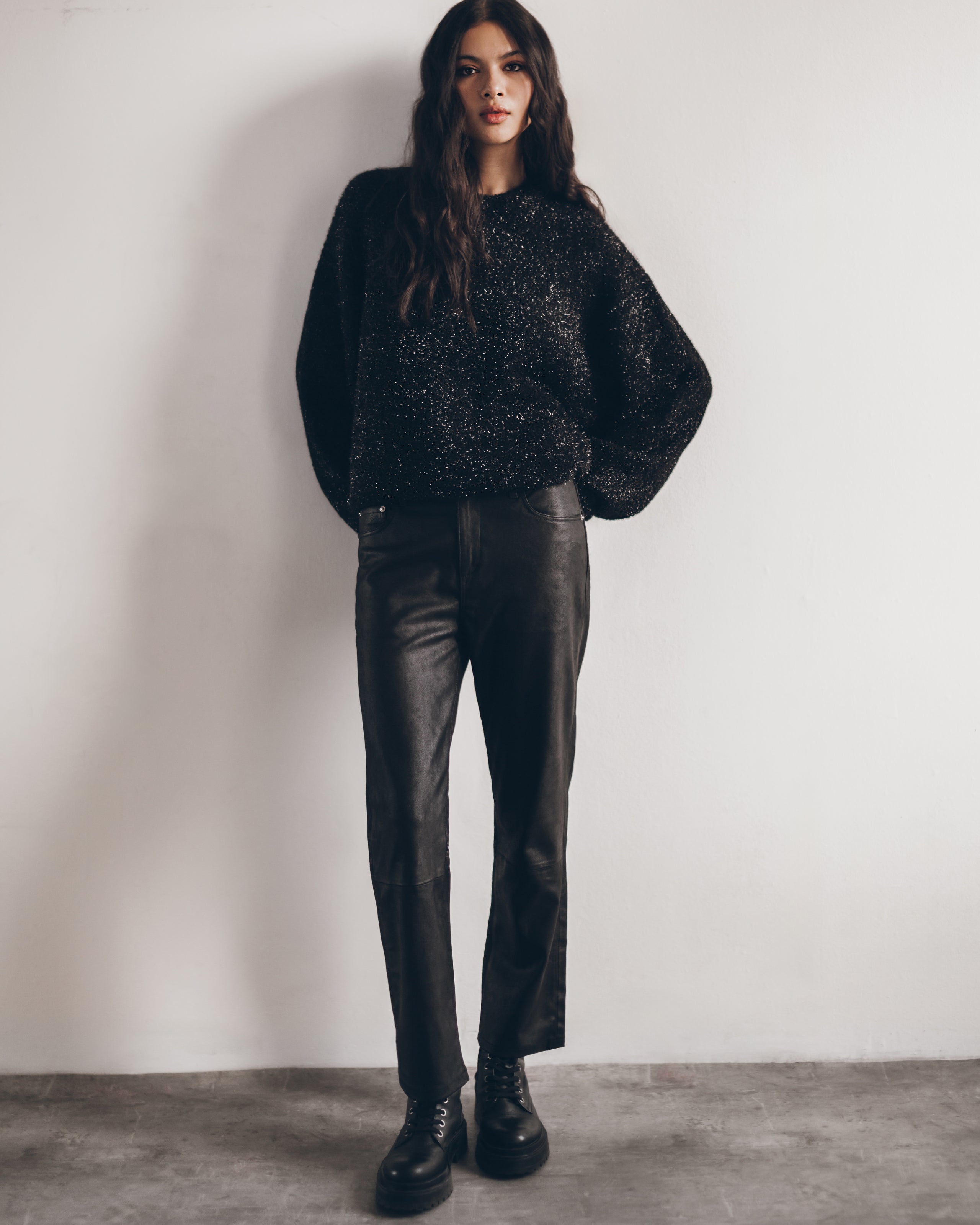 The Black Sparkly Fluffy Knit Sweater