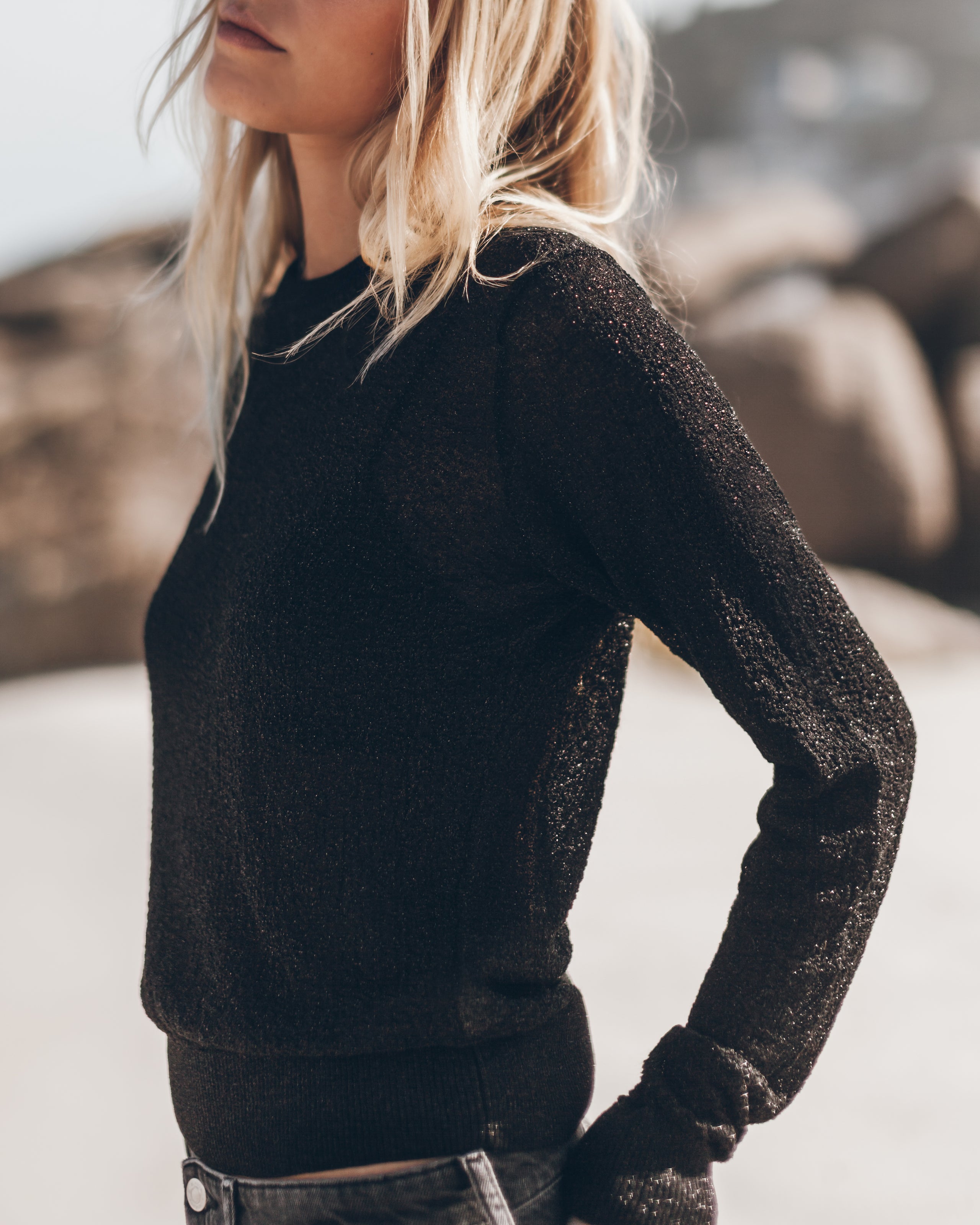 The Black Sparkly Thin Knitted Sweater