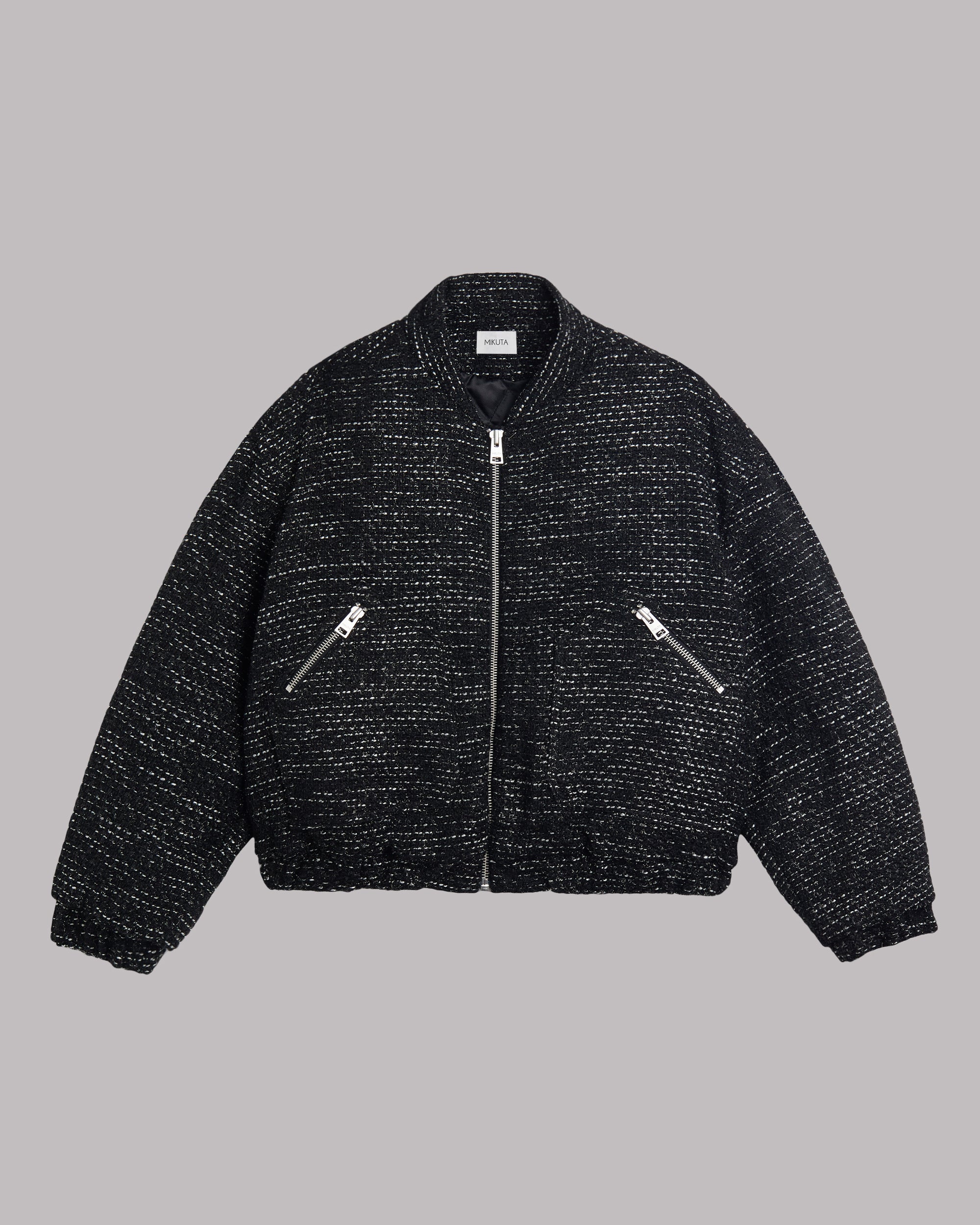 The Black Sparkly Tweed Bomber Jacket