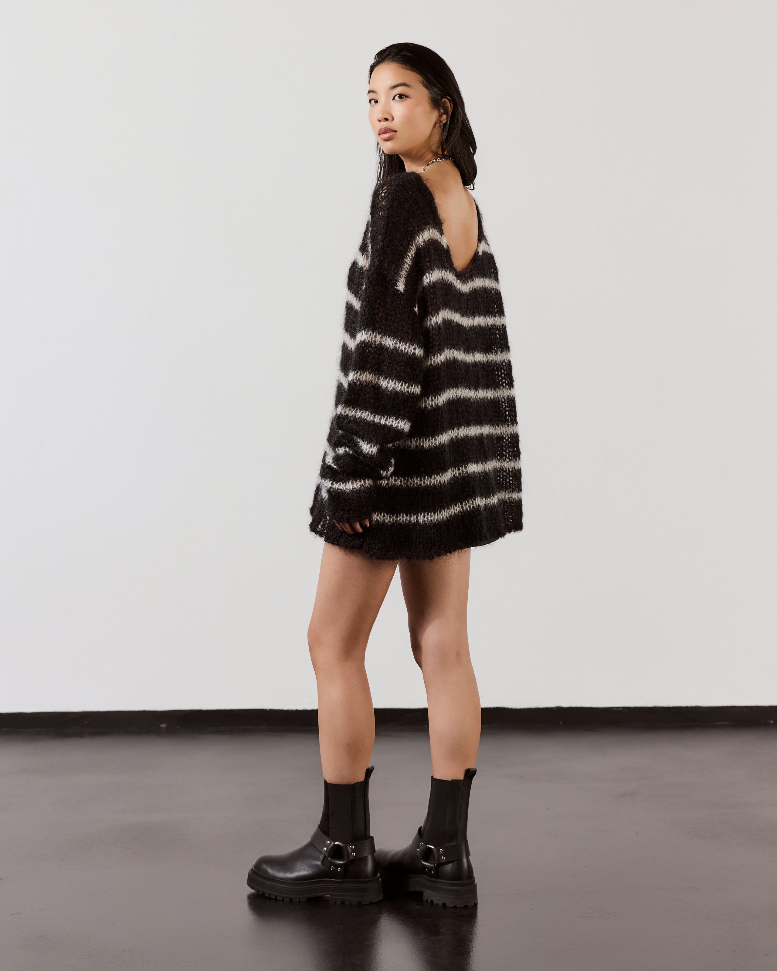 The Black Striped Mohair Knitted Sweater