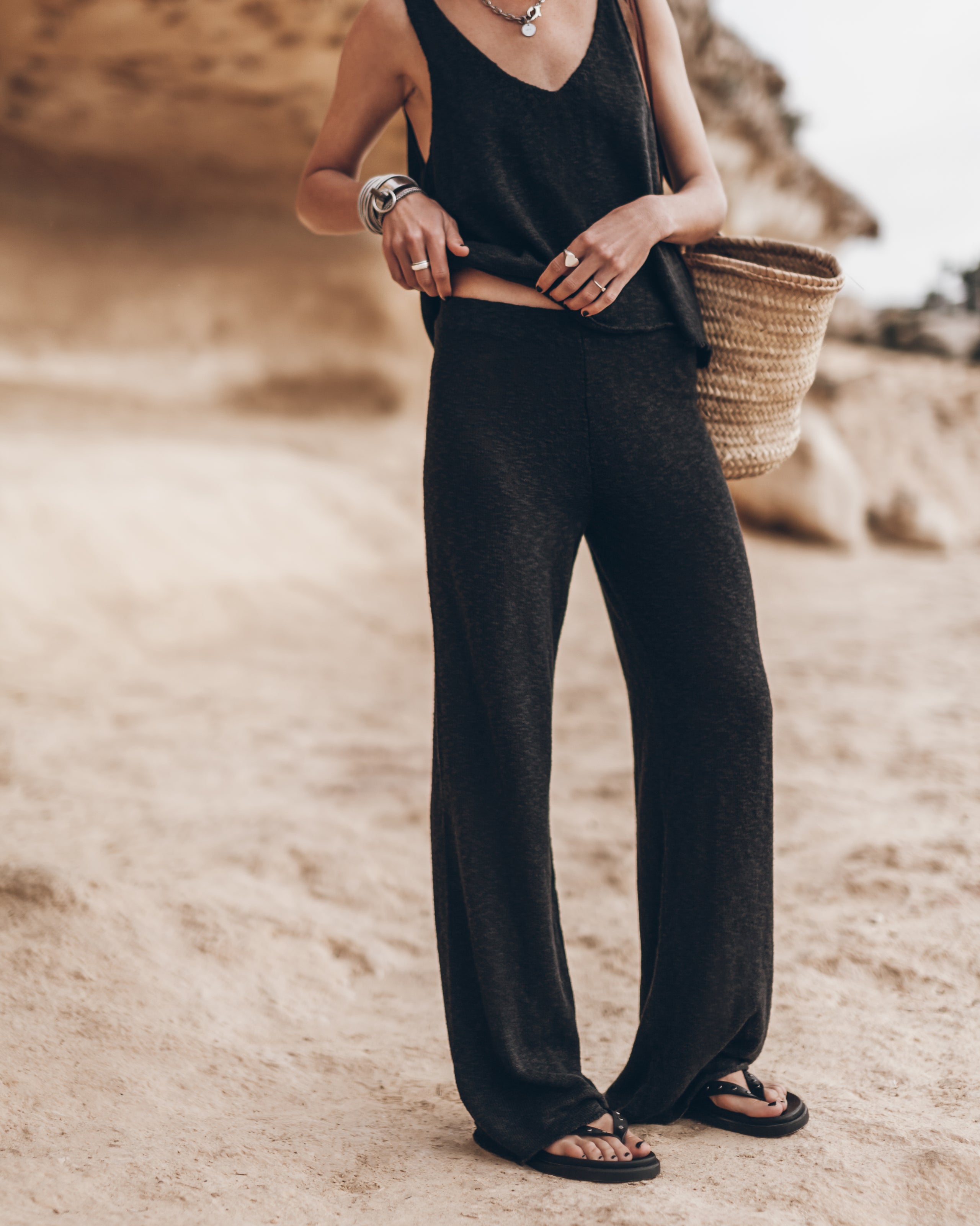 The Black Thin Knit Pants